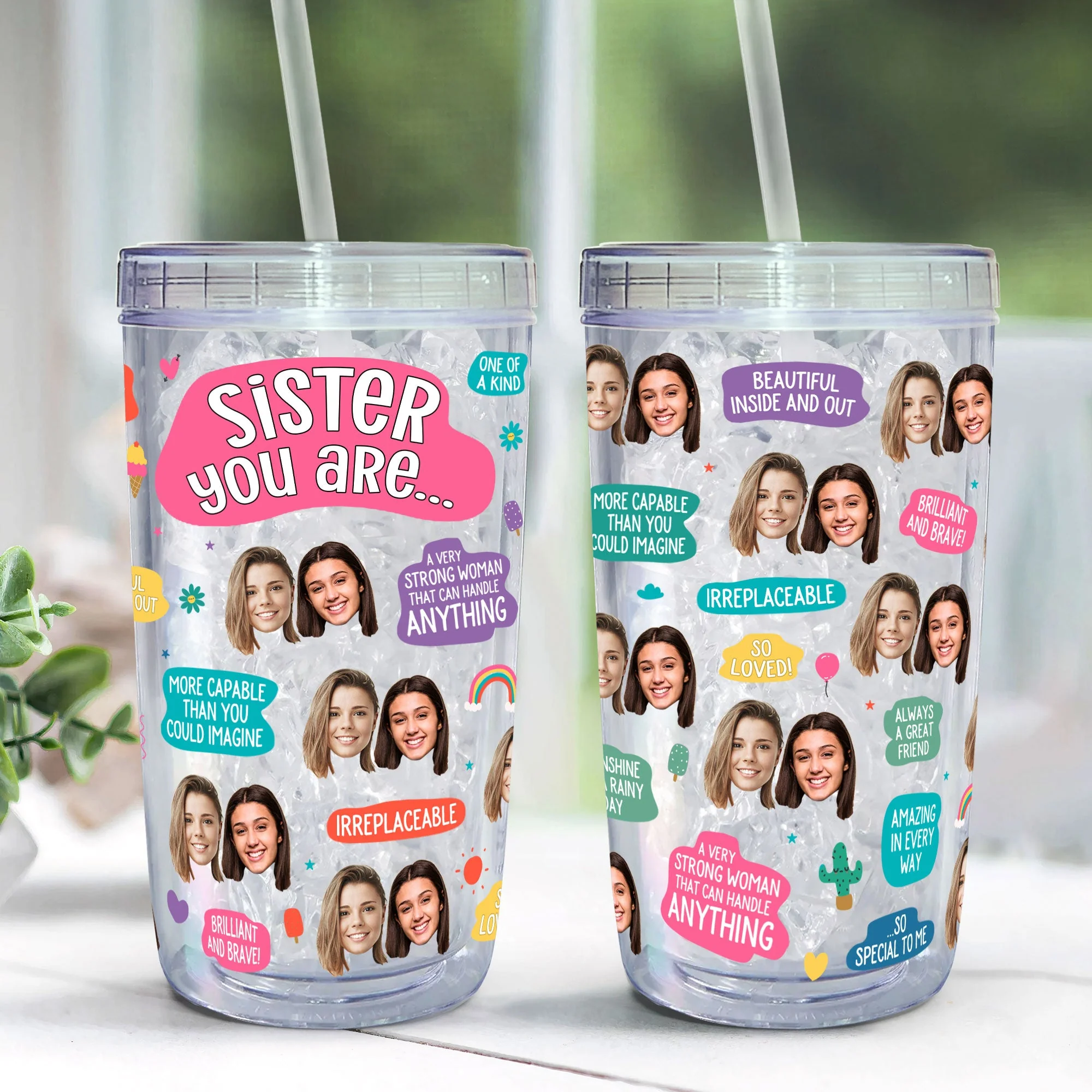 Sister You Are Amazing - Personalized Photo Acrylic Tumbler With Straw - Image 3