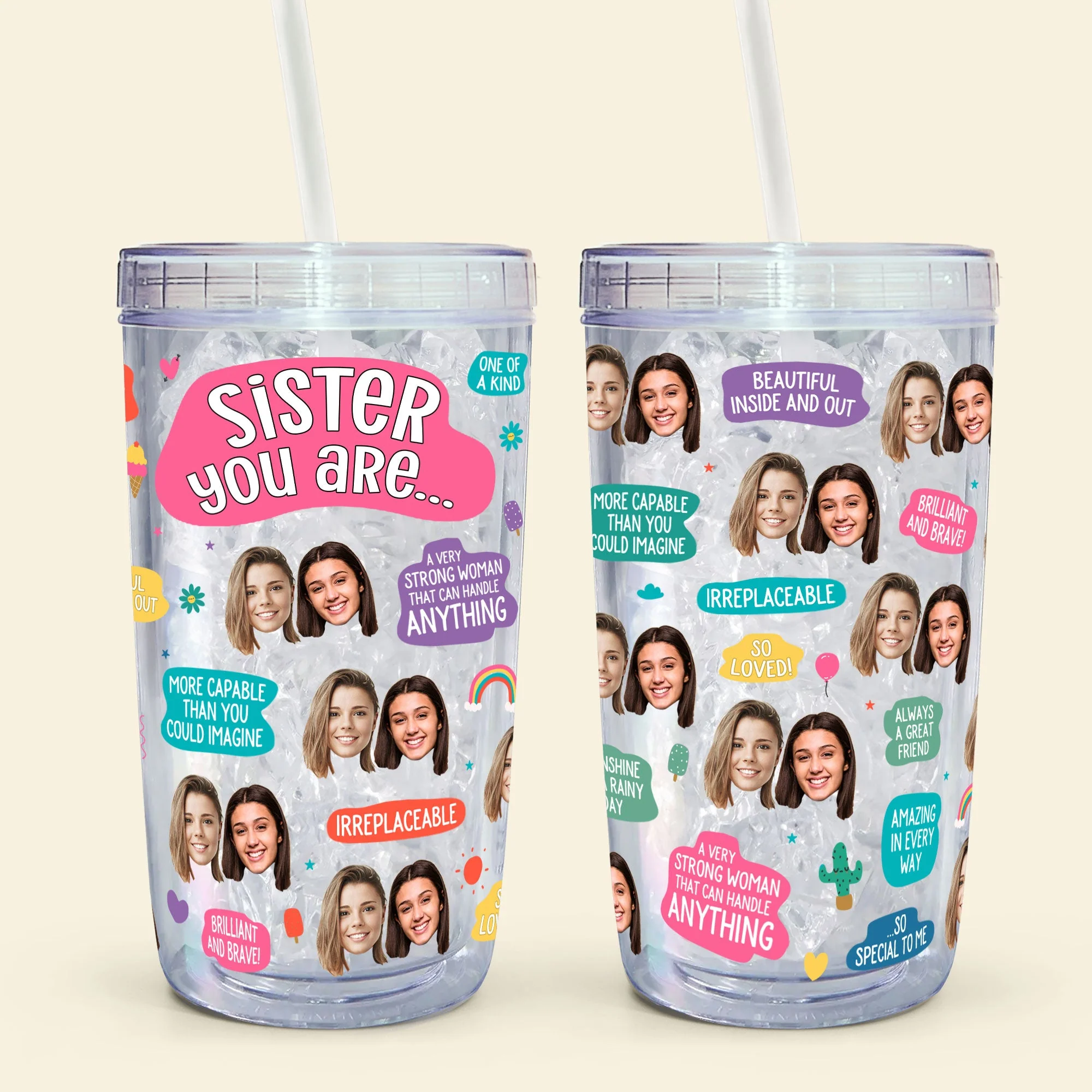 Sister You Are Amazing - Personalized Photo Acrylic Tumbler With Straw - Image 6