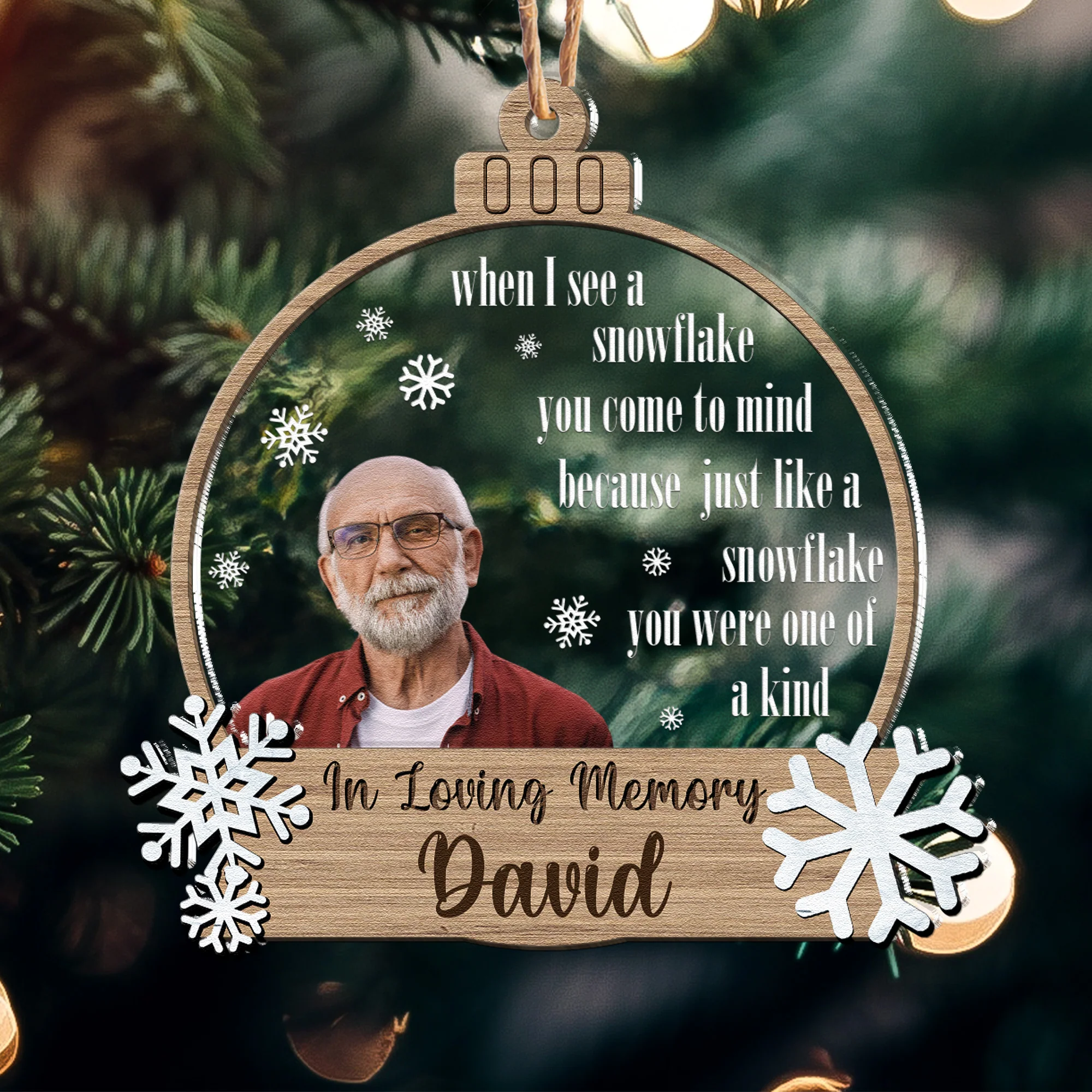 Snowflakes Are Kisses From Heaven - Personalized Wood And Acrylic Photo Ornament - Image 4