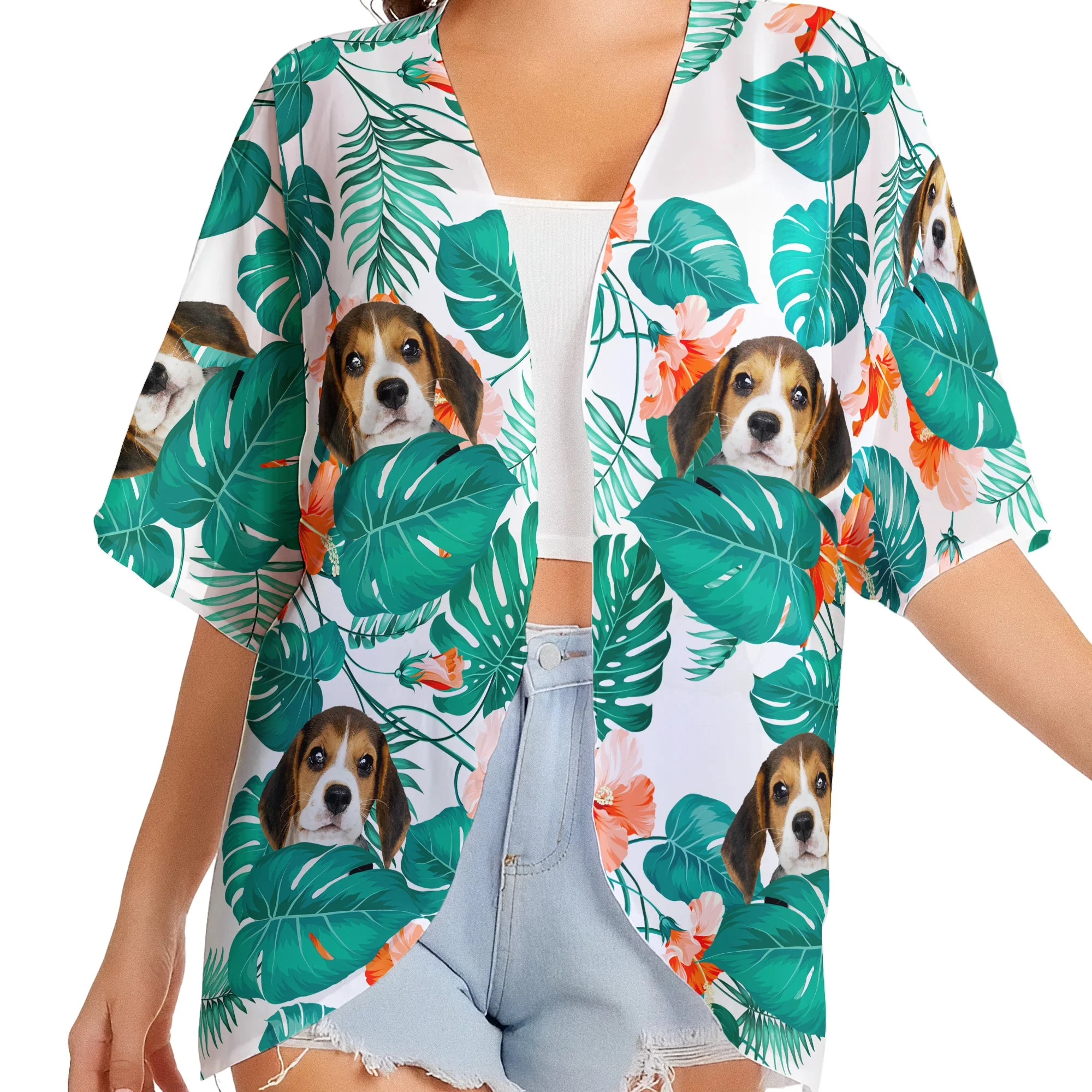 Summer - Custom Face - Personalized Photo Women's Kimono Chiffon Cover Up - Image 4