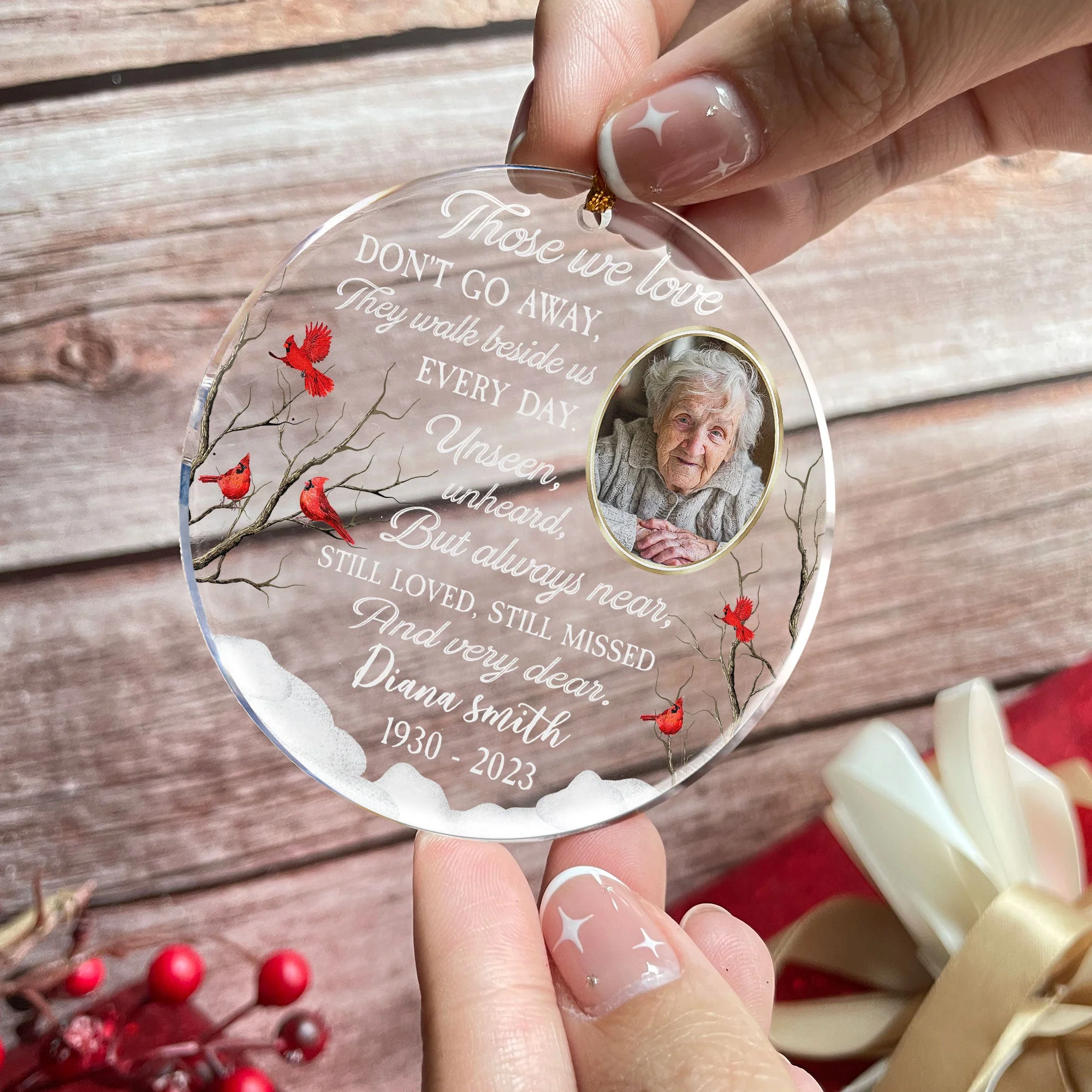 Those We Love Don't Go Away - Personalized Circle Acrylic Photo Ornament - Image 2