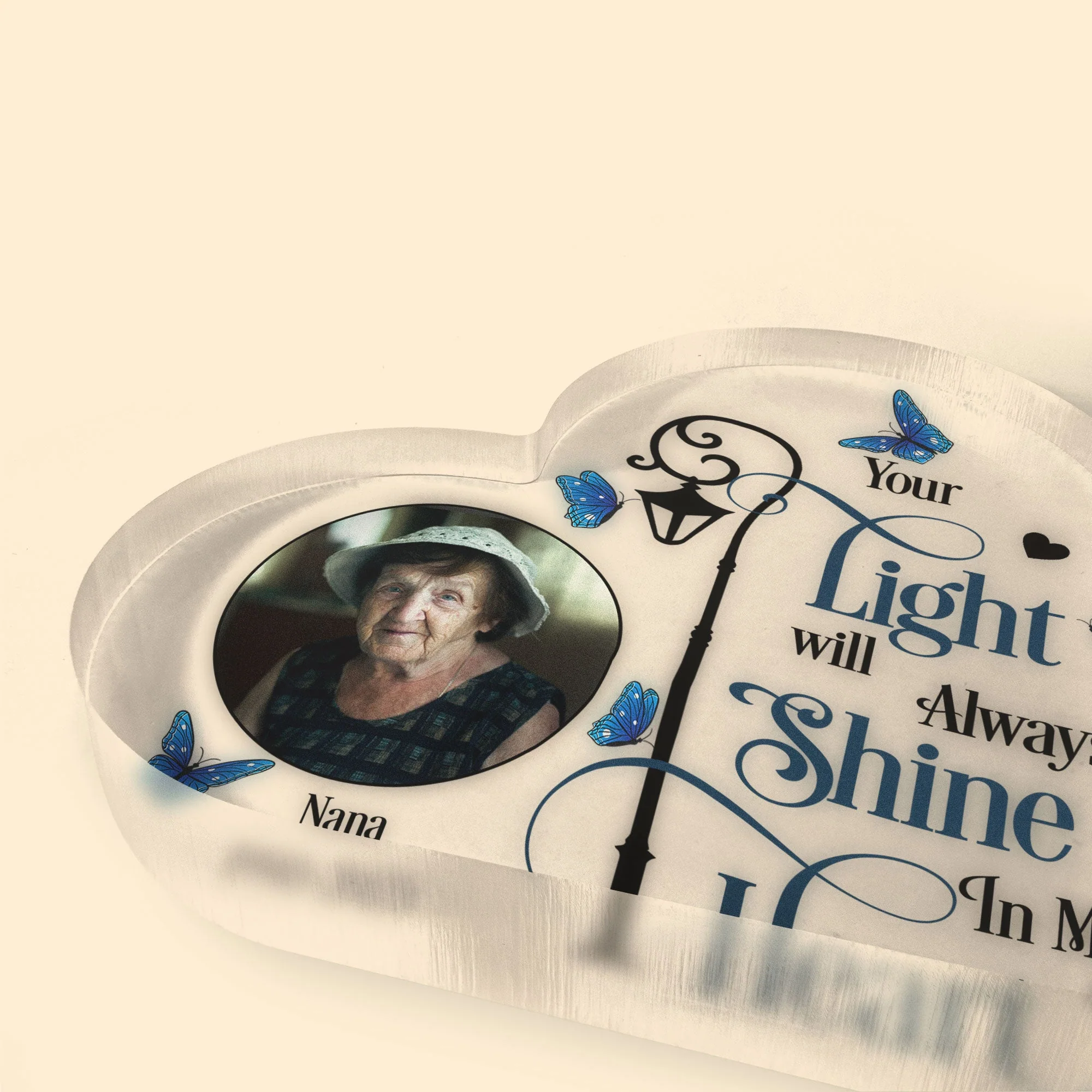 Your Light Will Always Shine In My Heart - Personalized Heart Shaped Acrylic Photo Plaque - Image 4