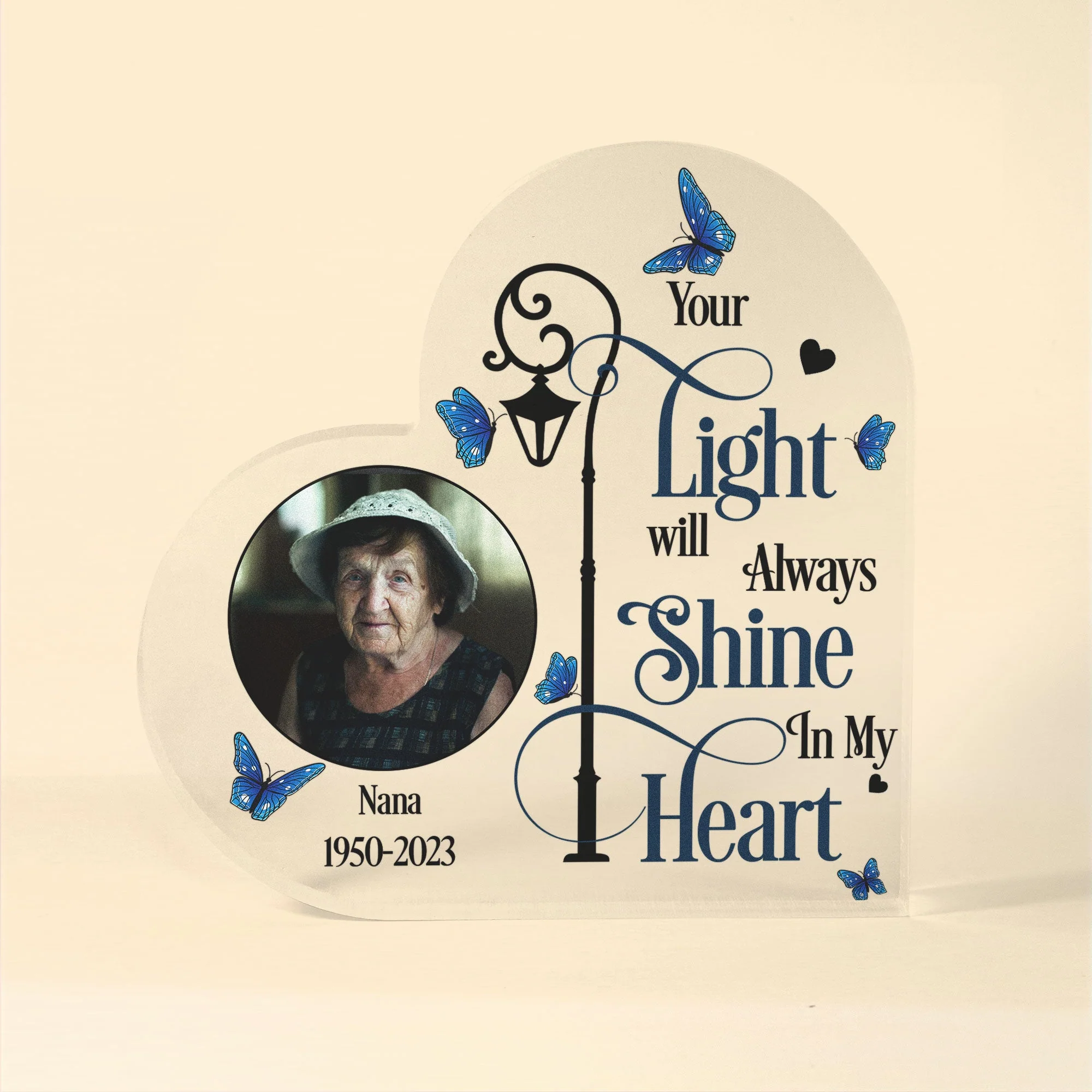 Your Light Will Always Shine In My Heart - Personalized Heart Shaped Acrylic Photo Plaque - Image 5