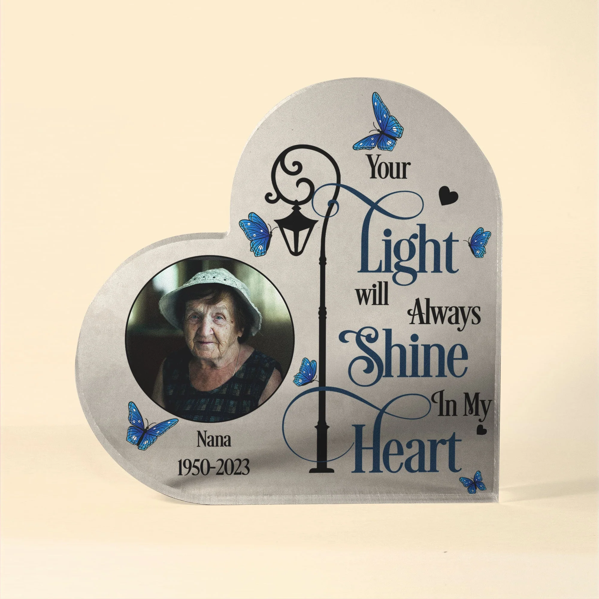 Your Light Will Always Shine In My Heart - Personalized Heart Shaped Acrylic Photo Plaque - Image 6