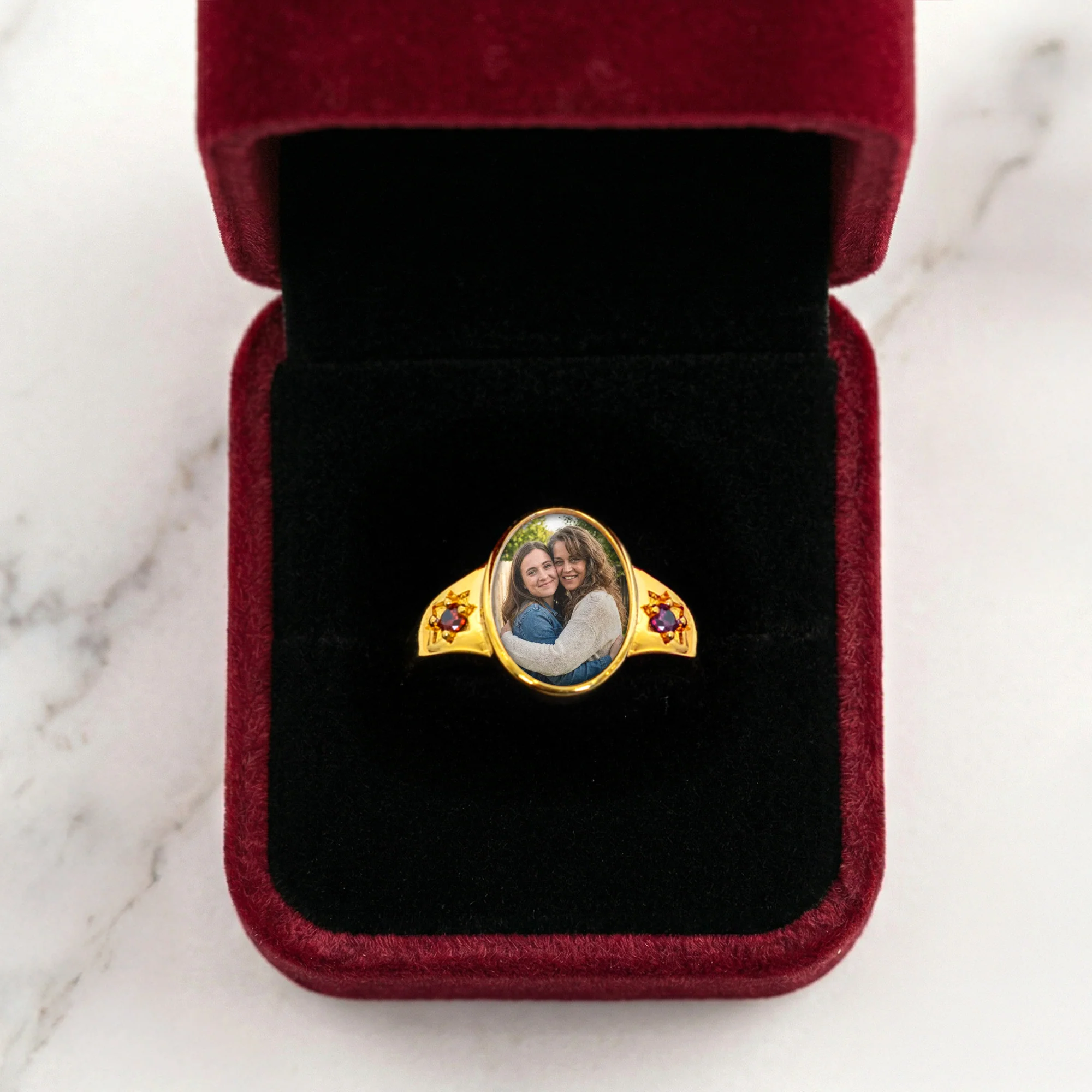 Photo Ring With 2 Birthstones Mother's Day Gift For Mom - Personalized Ring - Image 5