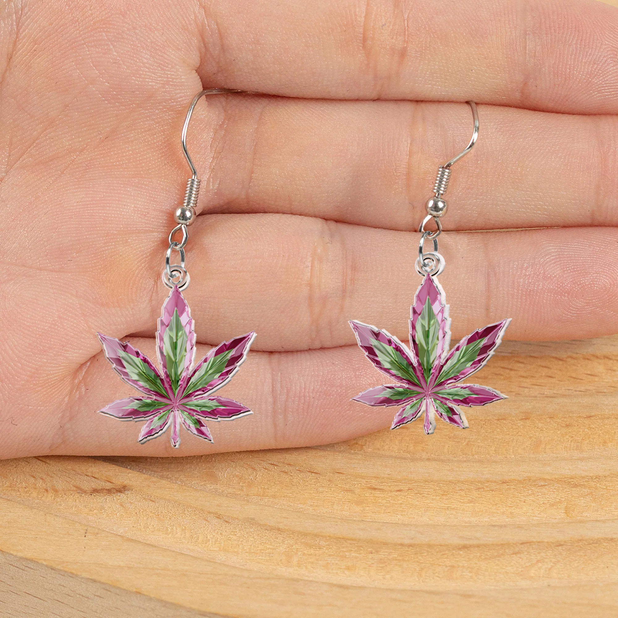 Pink Stoner Chick Magical Leaf - Personalized Acrylic Earrings - Image 3