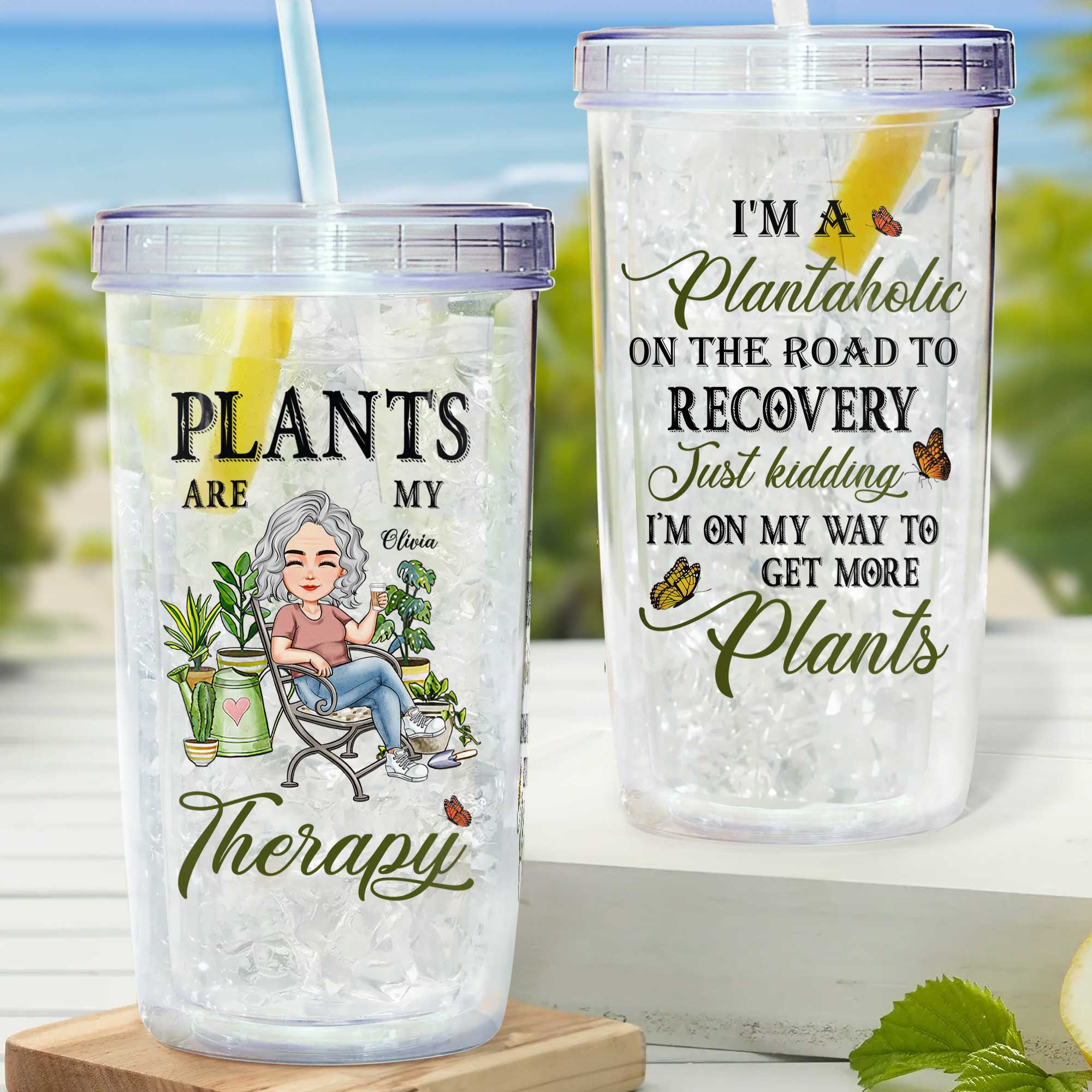 Plants Are My Therapy - Personalized Acrylic Tumbler With Straw - Image 2