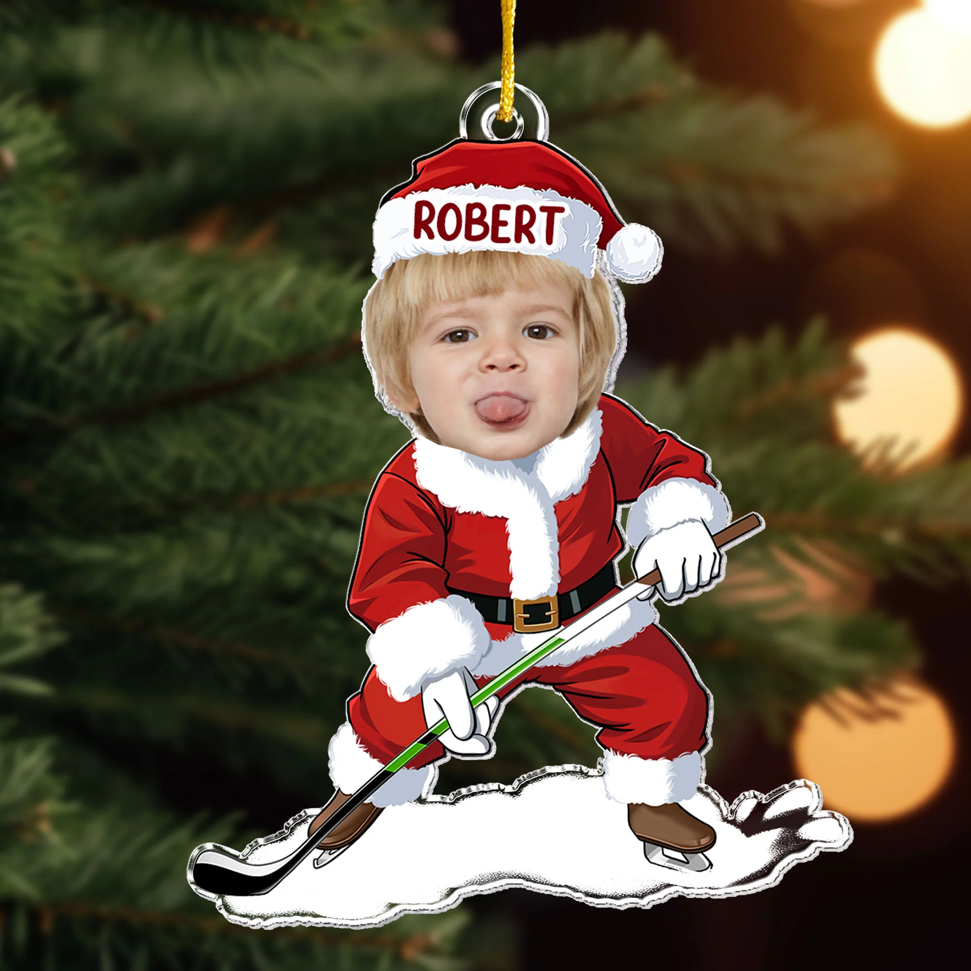 Playing Sports In Santa Costume - Personalized Acrylic Photo Ornament - Image 2