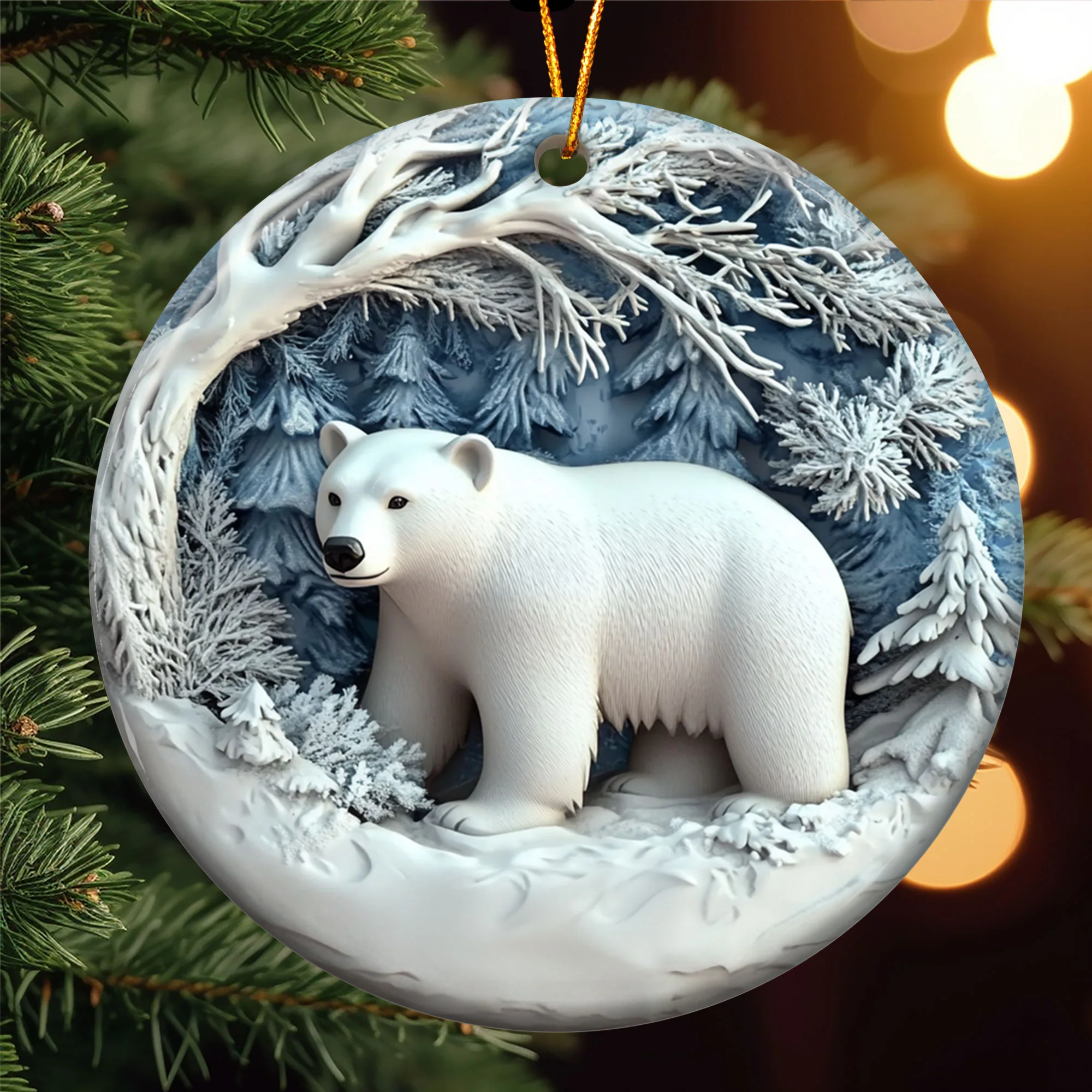 Polar Bear Christmas Decor - Flat Ornament - Polar Bear Ornament - Personalized Ceramic Ornament - Image 2