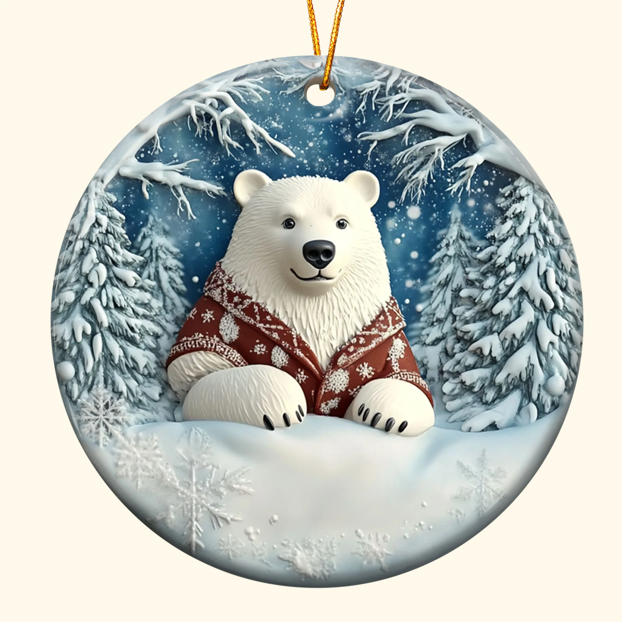 Polar Bear Christmas Decor - Flat Ornament - Polar Bear Ornament - Personalized Ceramic Ornament - Image 4