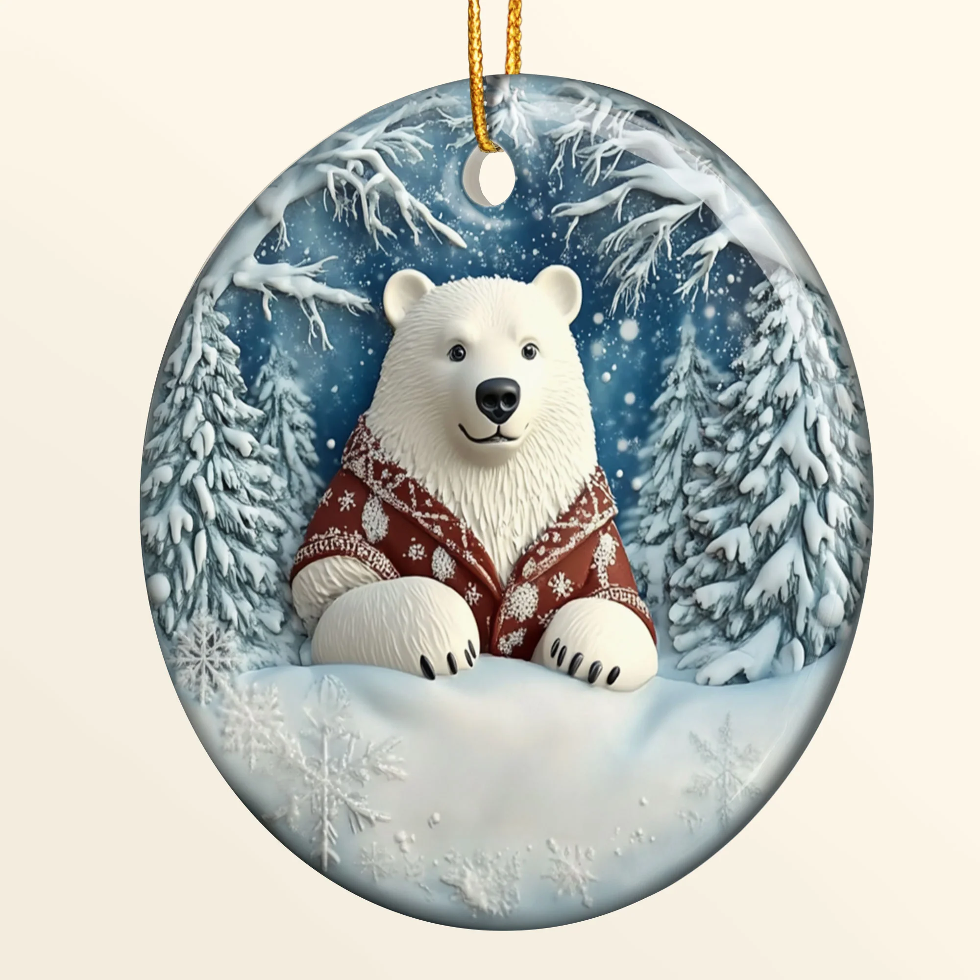 Polar Bear Christmas Decor - Flat Ornament - Polar Bear Ornament - Personalized Ceramic Ornament - Image 5
