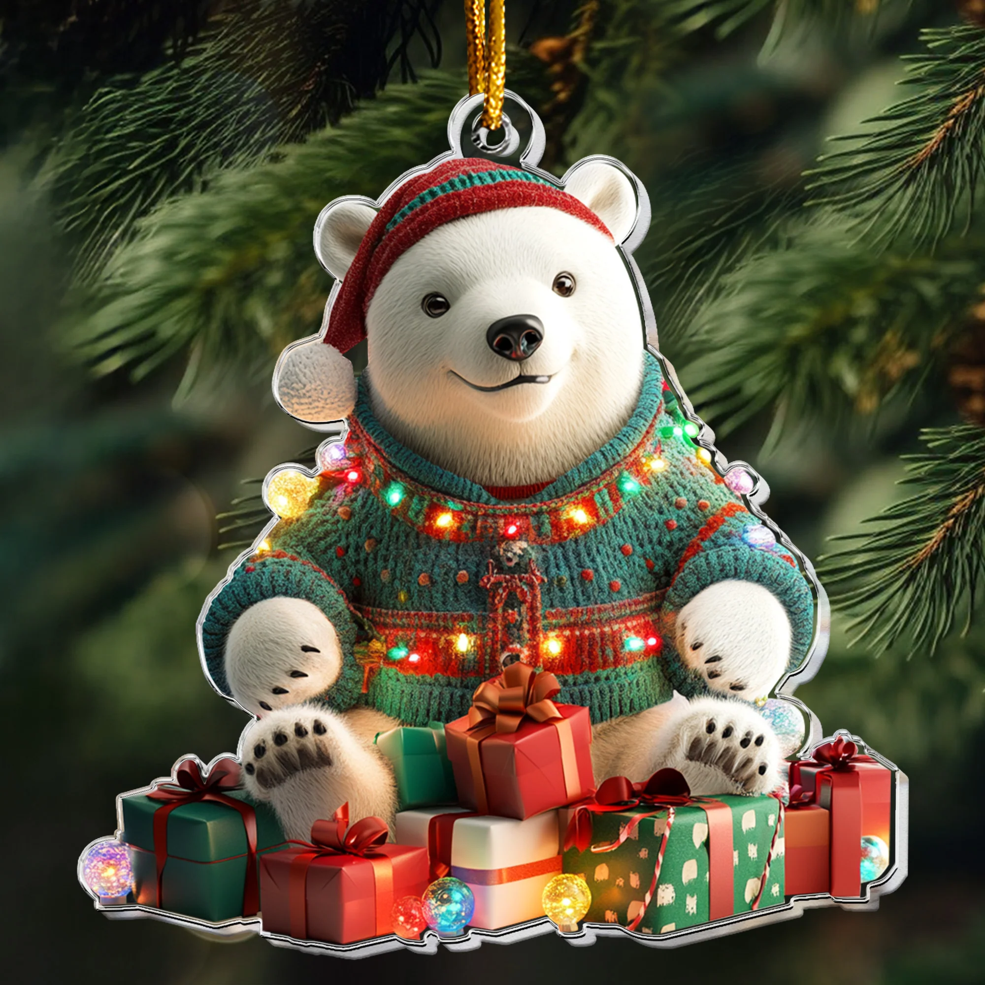 Polar Bear Ornament - Polar Bear Christmas Decor - Personalized Acrylic Ornament - Image 4