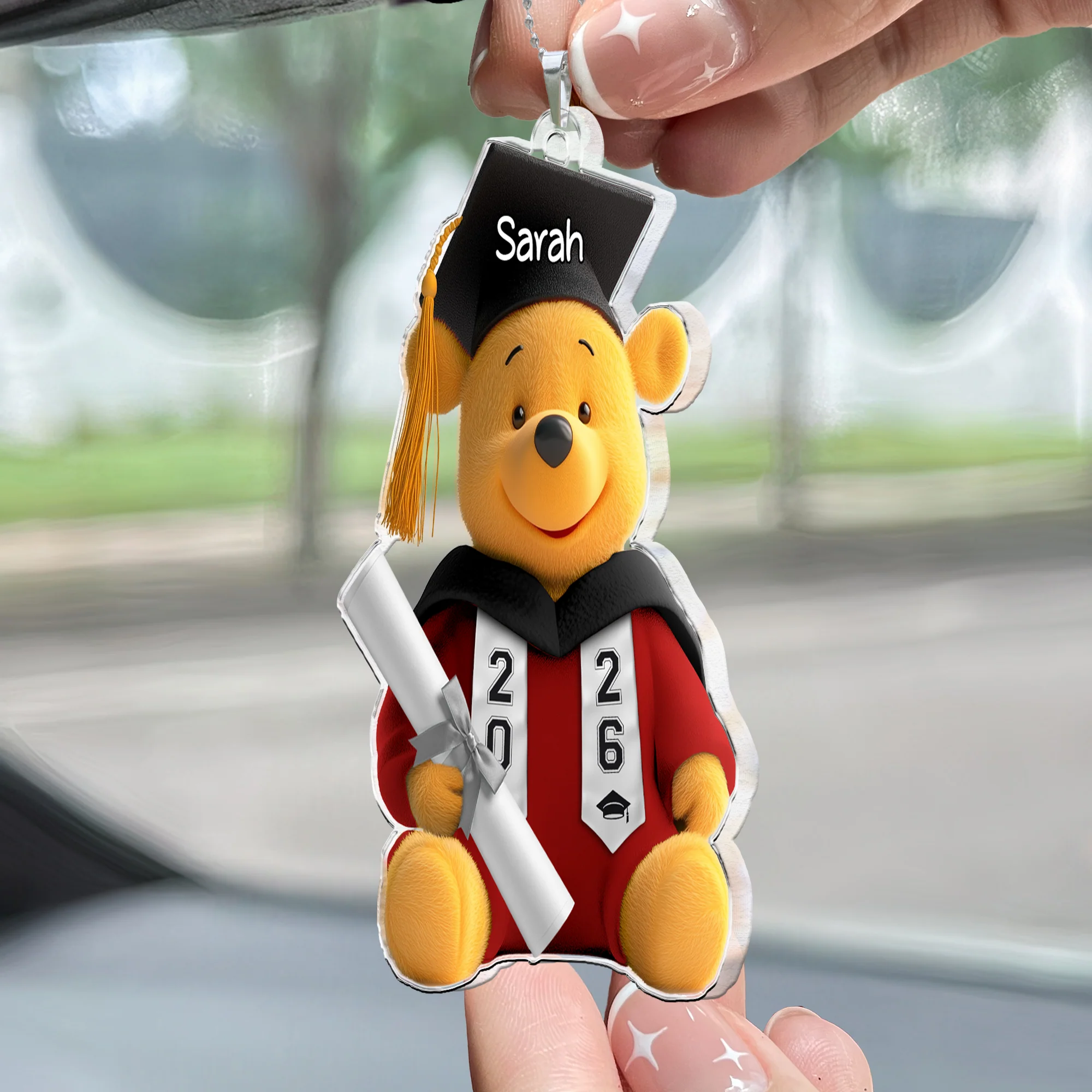 Pooh Bear Graduation Gift - Personalized Rear View Mirror Accessory - Image 2