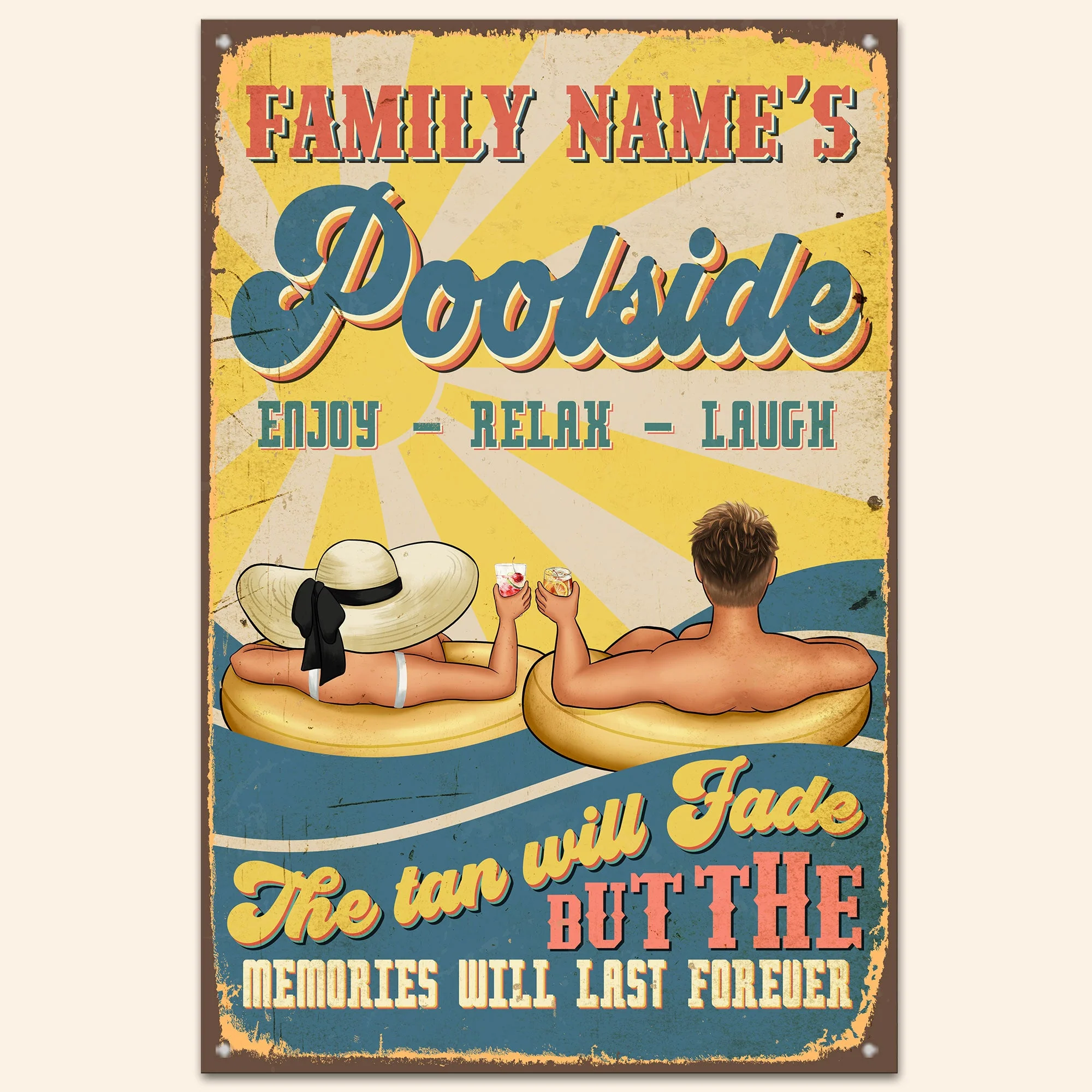 Poolside Enjoy Relax Laugh - Personalized Metal Sign