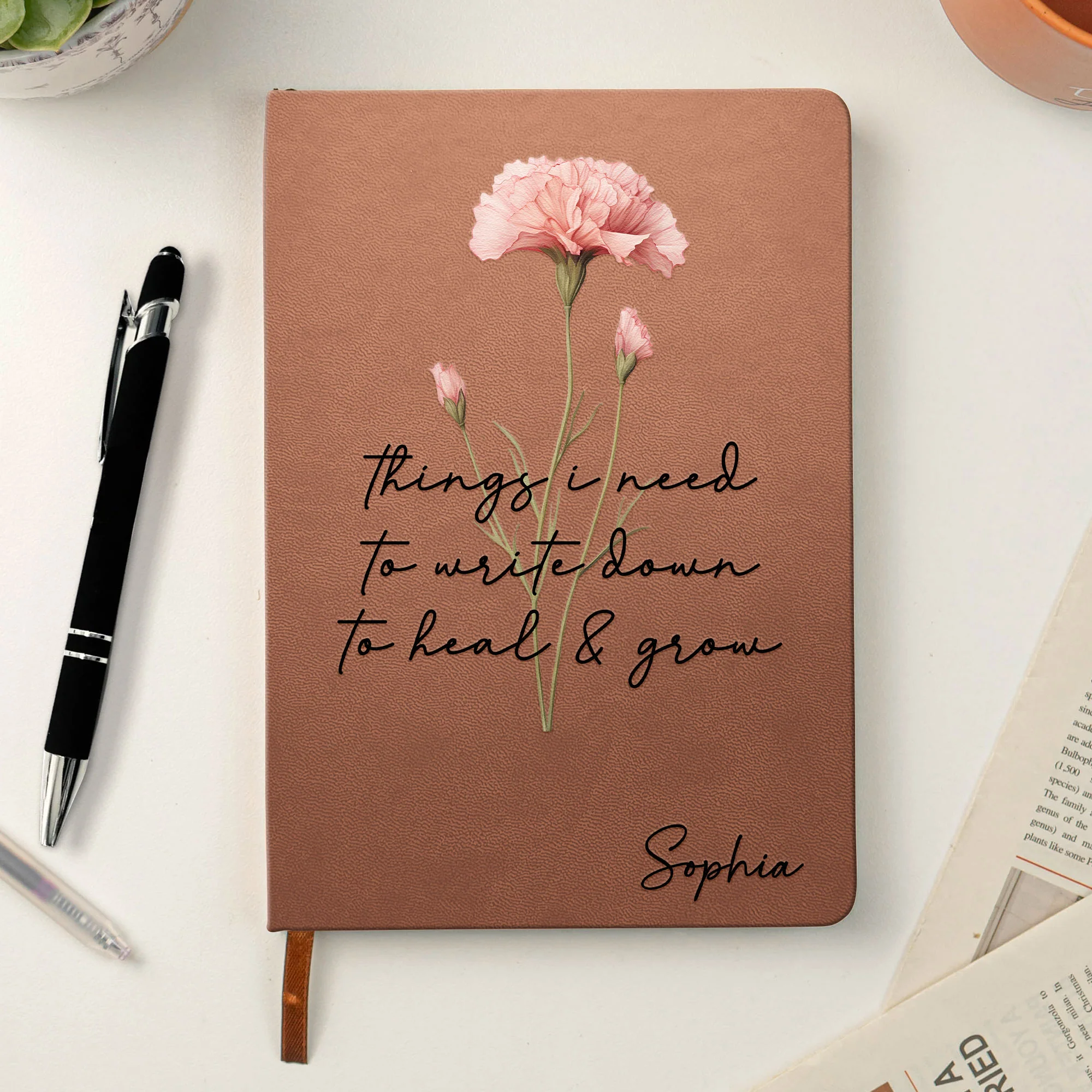 Positive Affirmations Notebook, Self-Love Journal, Silly Mental Health Gifts For Her - Personalized Leather Journal - Image 3