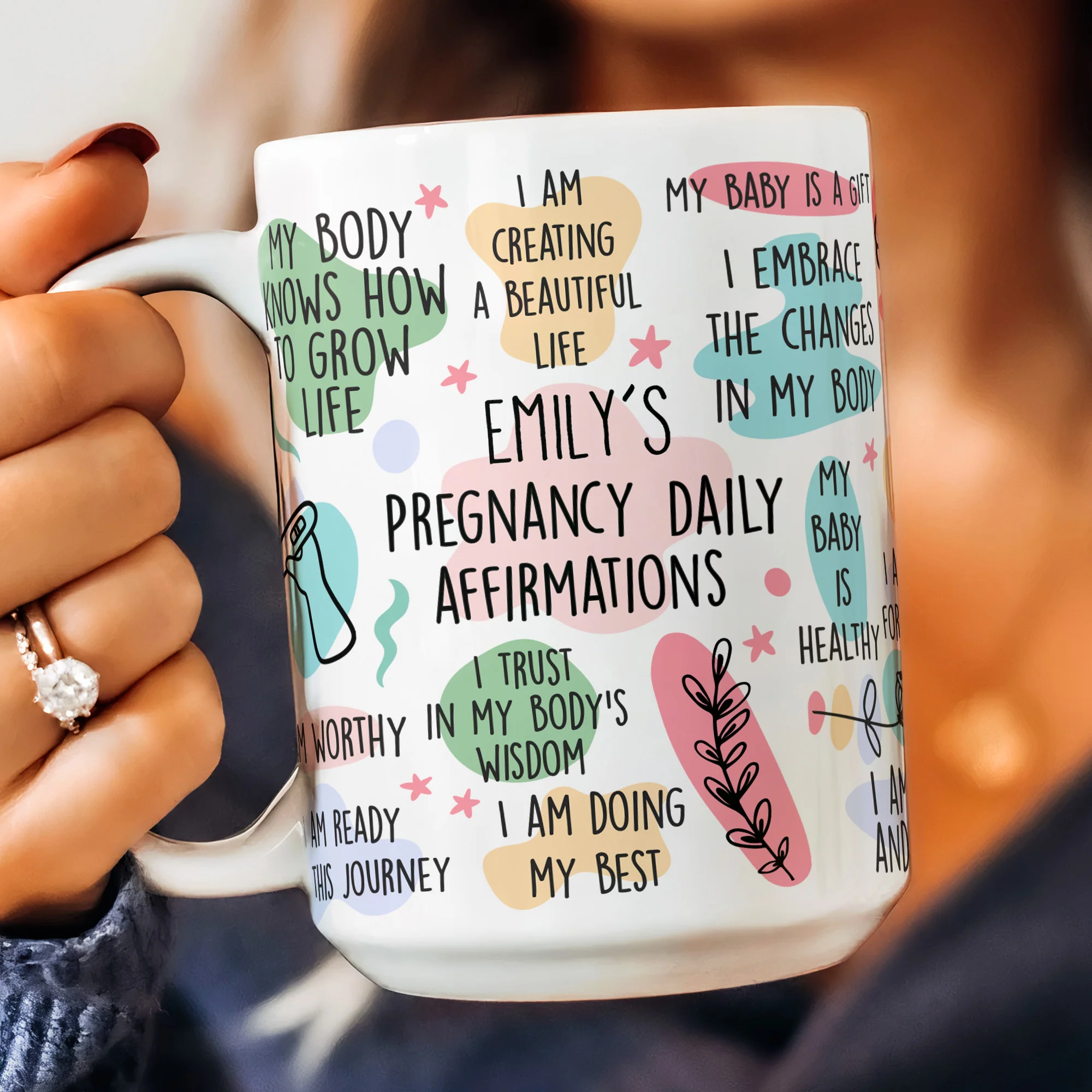 Pregnancy Daily Affirmations Gift For New Mom - Personalized Mug - Image 2