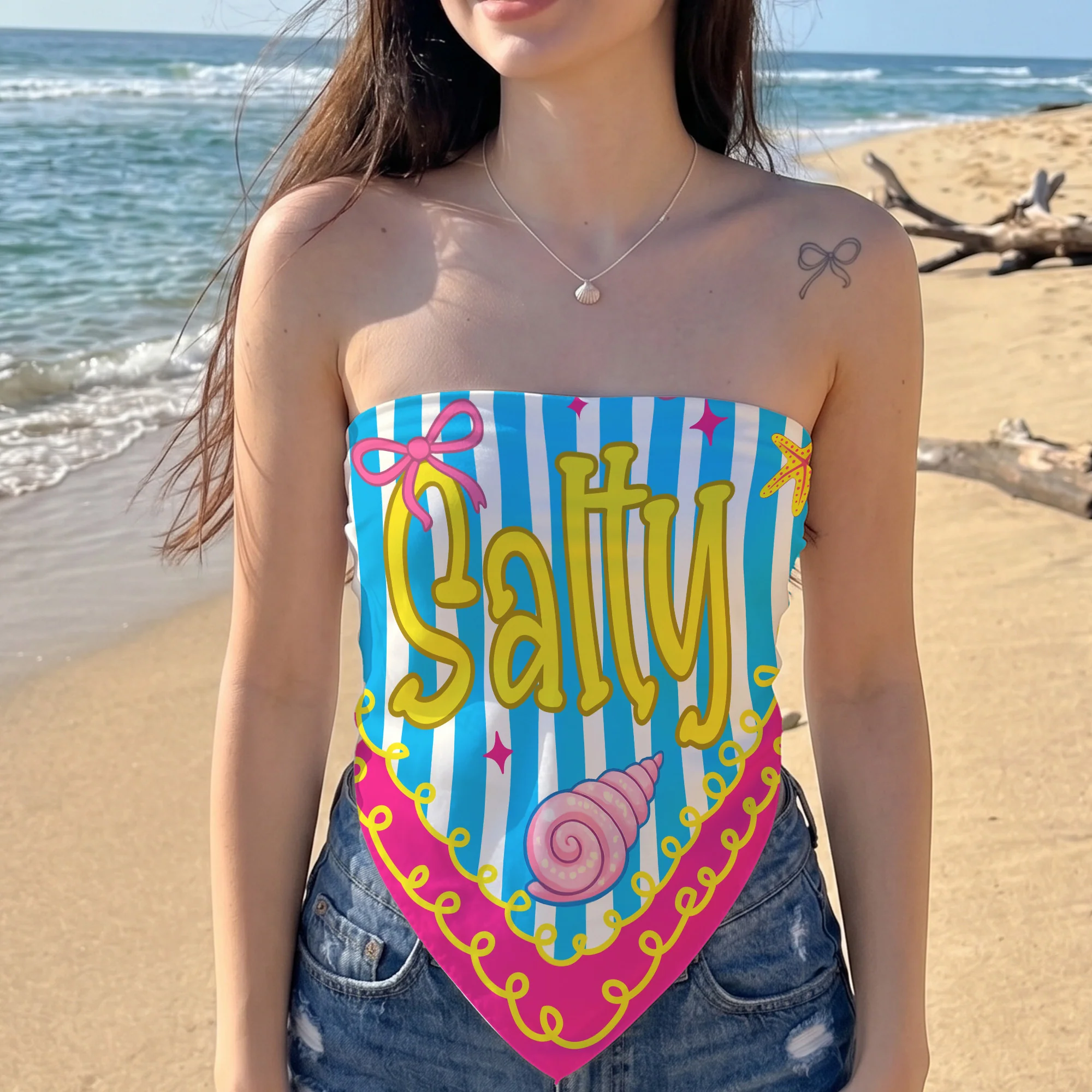 Preppy Neon Summer Retro Beach Life For Besties Trip, Vacation - Personalized Scarf - Image 2