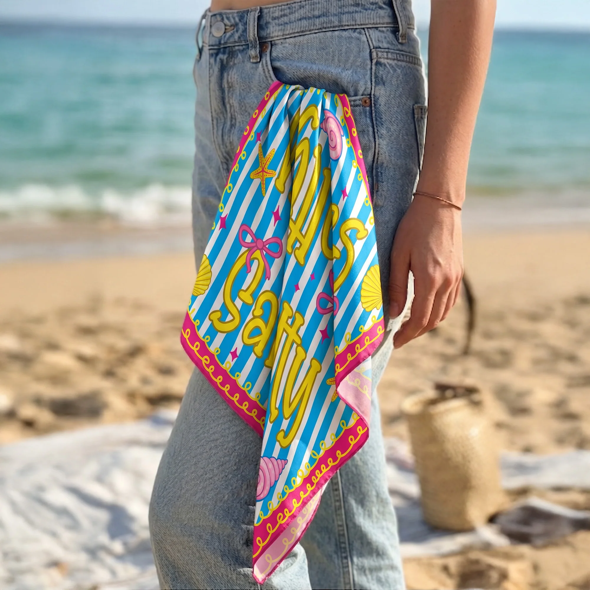 Preppy Neon Summer Retro Beach Life For Besties Trip, Vacation - Personalized Scarf - Image 3