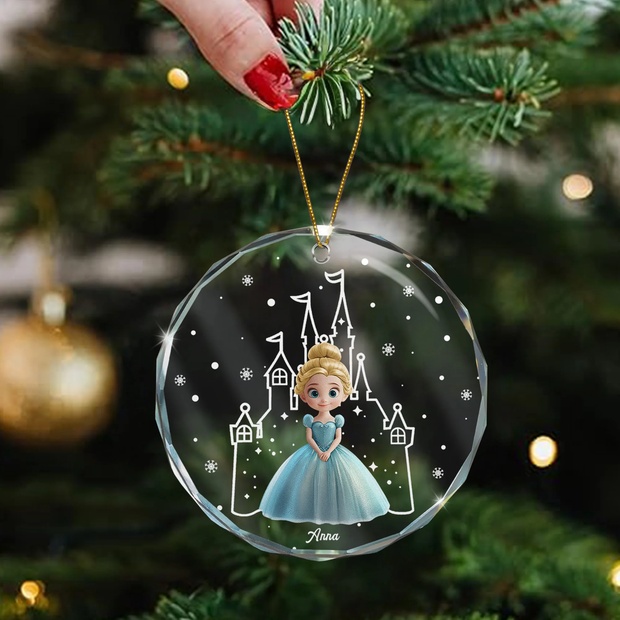 Princess Castle Christmas Night - Personalized Glass Ornament - Image 4