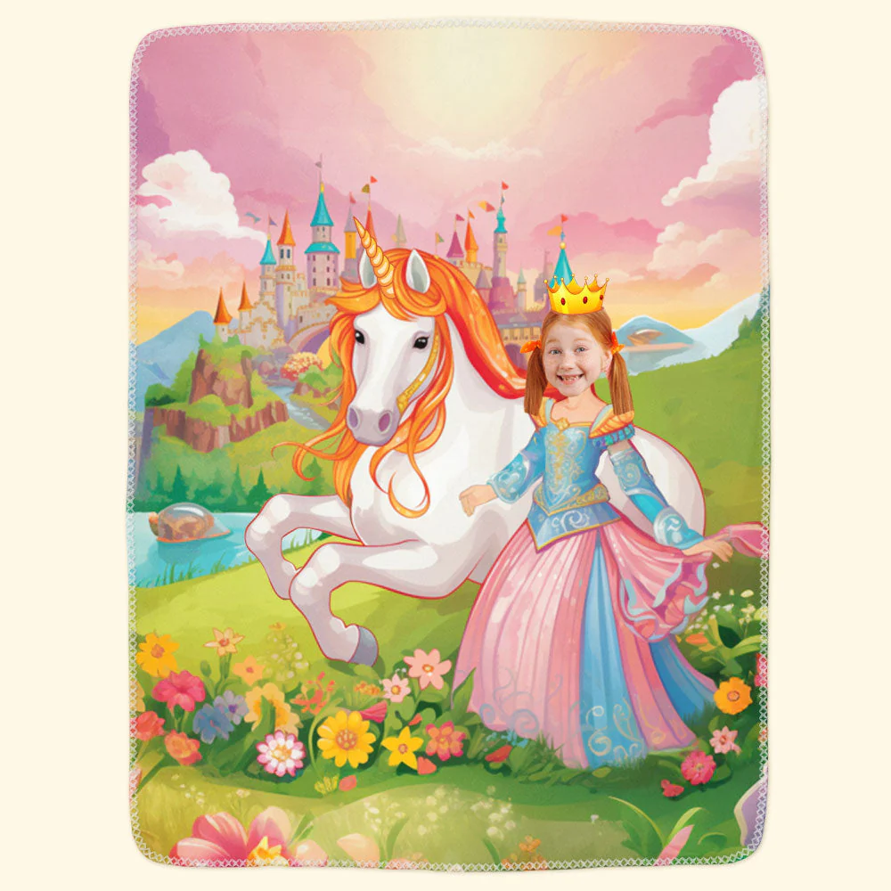 Princess Girl Fairy Tale Unicorn  - Personalized Kid Photo Blanket - Image 2