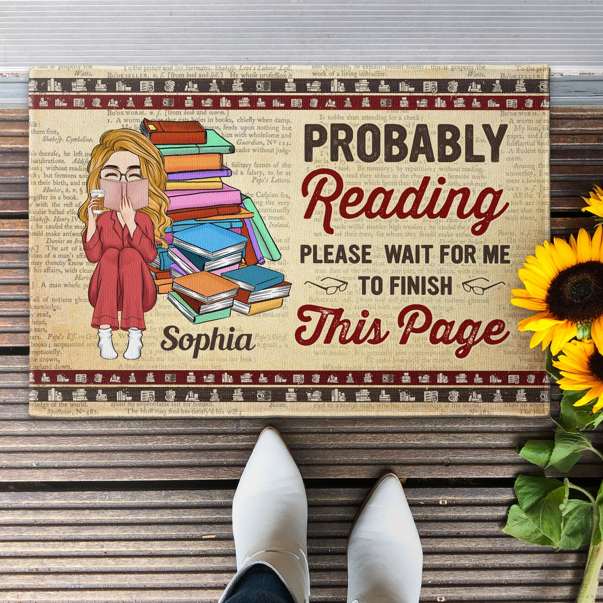 Probably Reading - Personalized Doormat - Funny, Birthday, Home Decor Gift For Book Lovers, Women, Mom, Daughter, Sister, Besties - Image 2