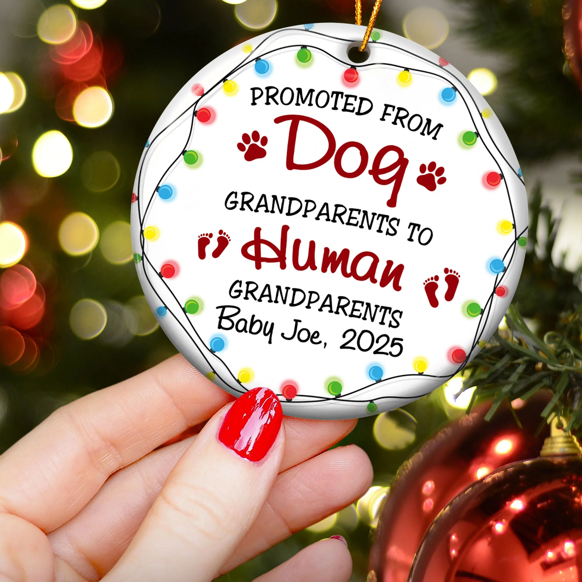 Promoted From Dog Grandparents To Human Grandparents - Personalized Ceramic Ornament - Image 3