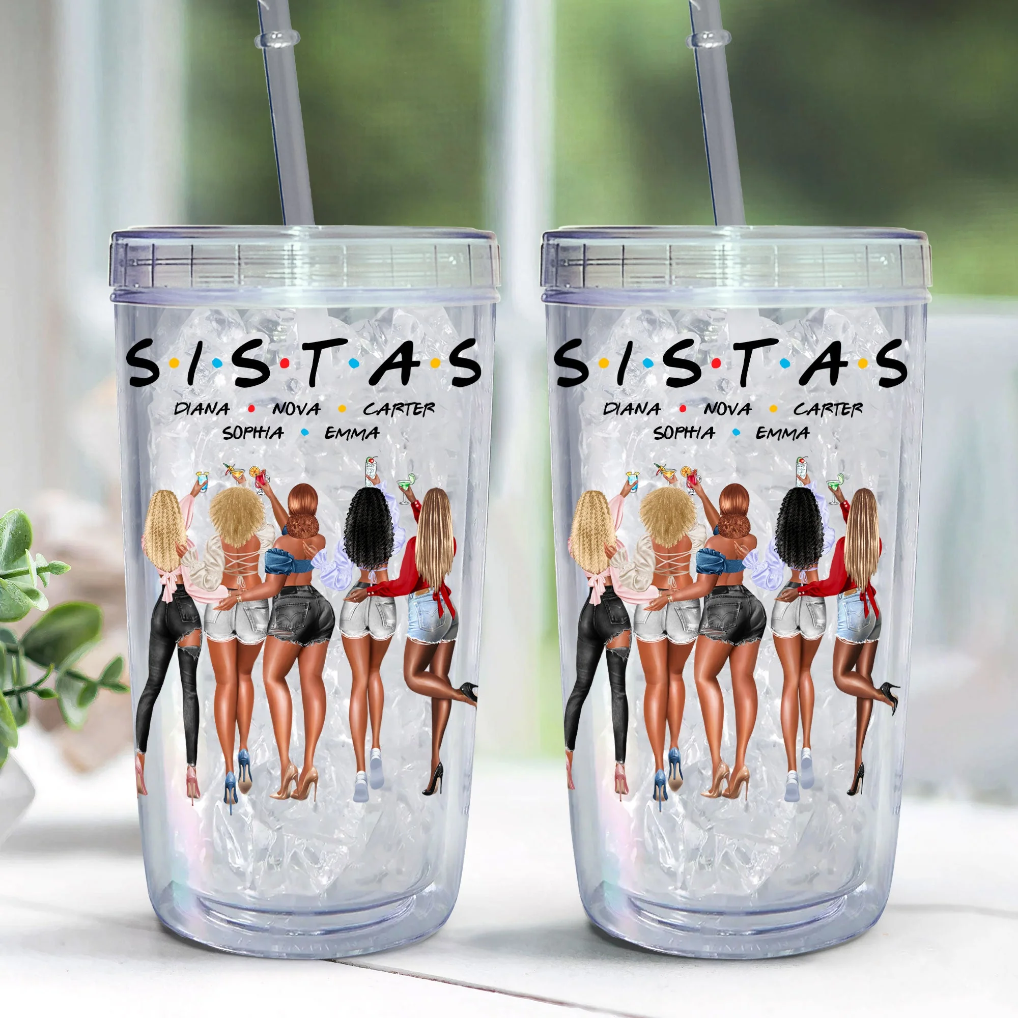 Proud Black Sistas Queen Melanin Afro - Personalized Acrylic Tumbler With Straw - Image 3