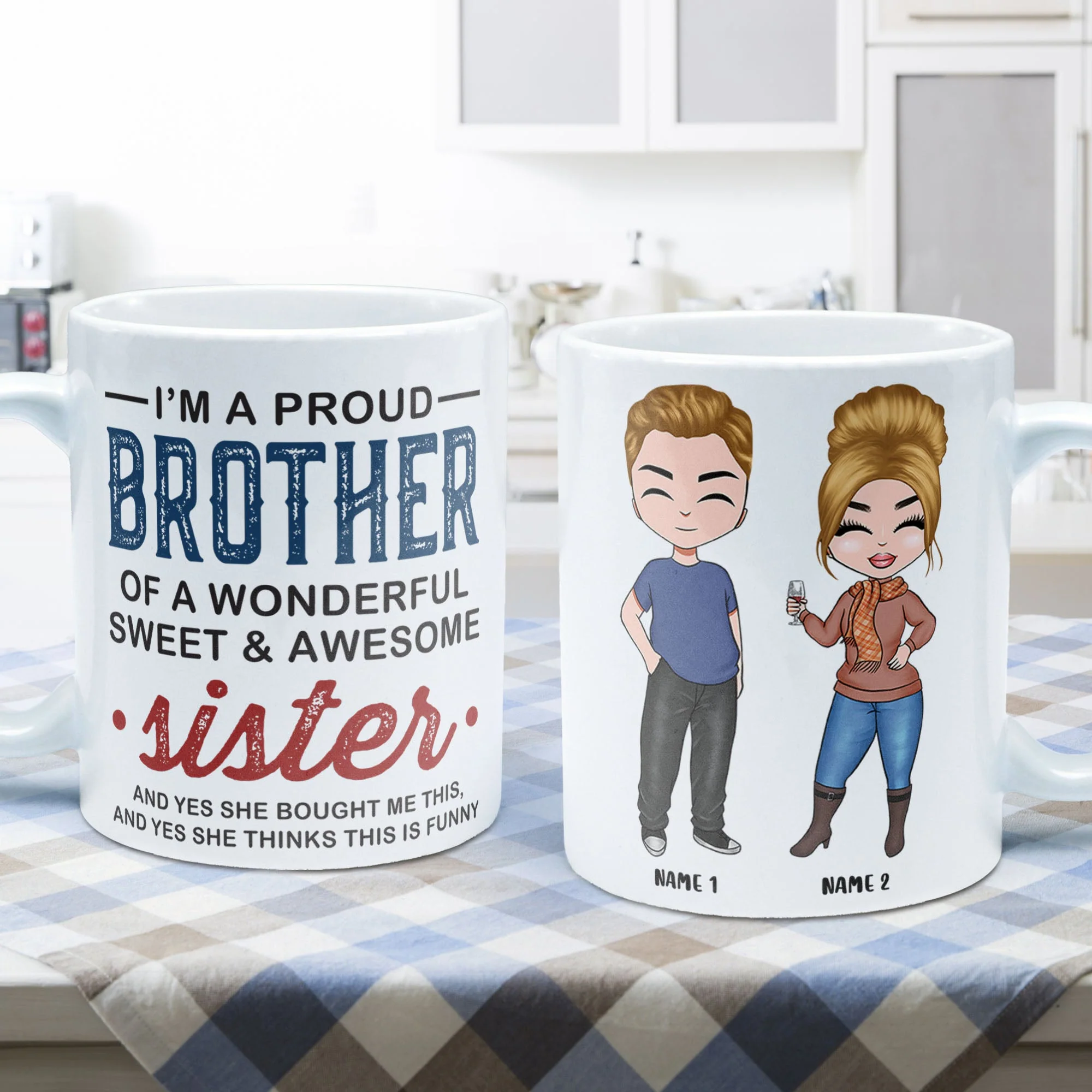 Proud Brother Of A Wonderful & Sweet Sister - Personalized Mug - Image 3