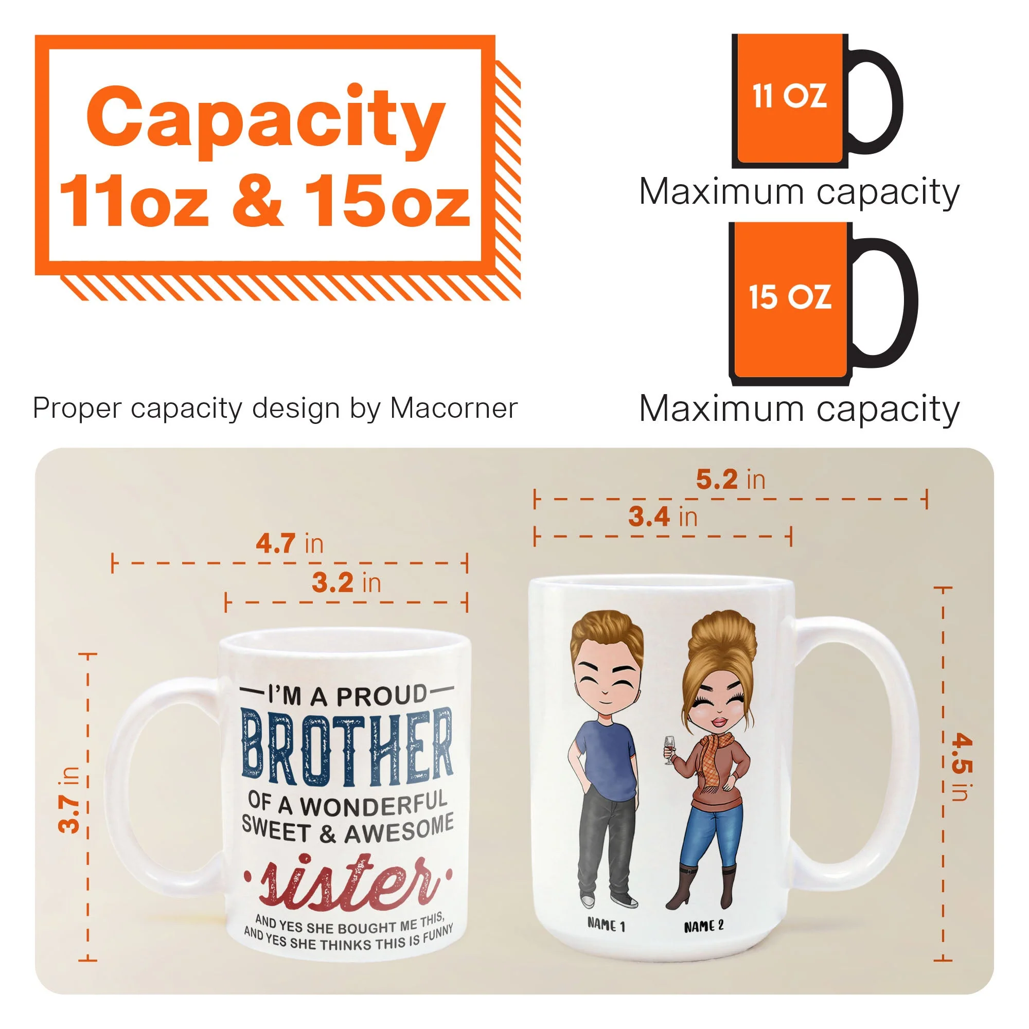 Proud Brother Of A Wonderful & Sweet Sister - Personalized Mug - Image 6