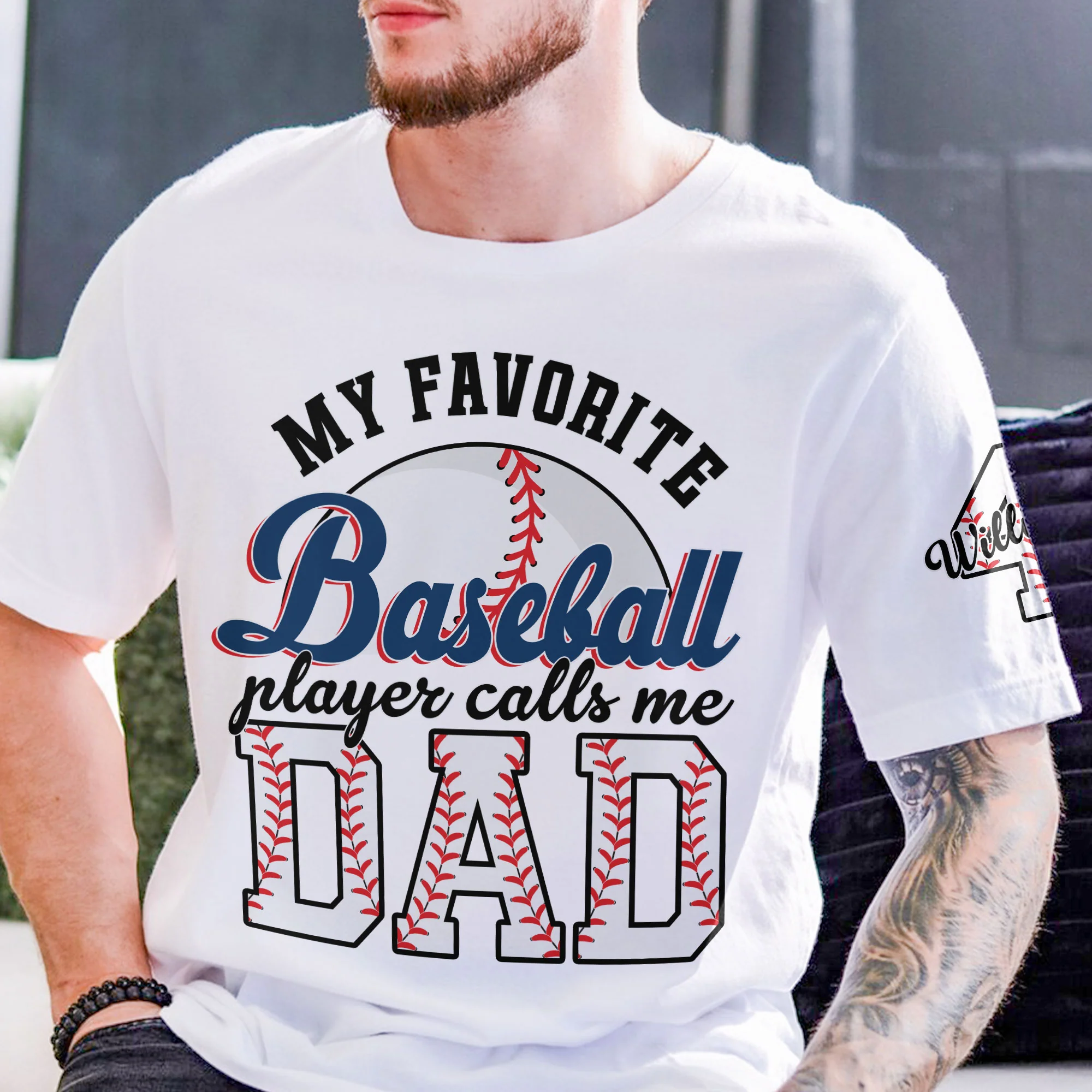 Proud Dad Favorite Player Baseball Softball Football Basketball - Personalized Shirt - Image 2