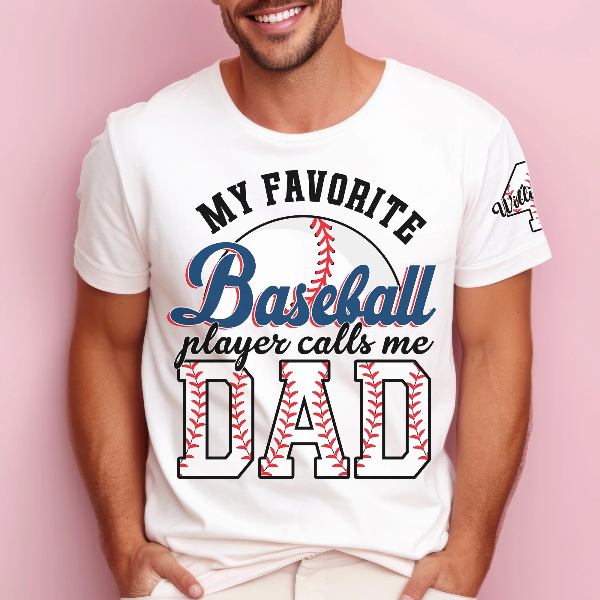 Proud Dad Favorite Player Baseball Softball Football Basketball - Personalized Shirt - Image 4