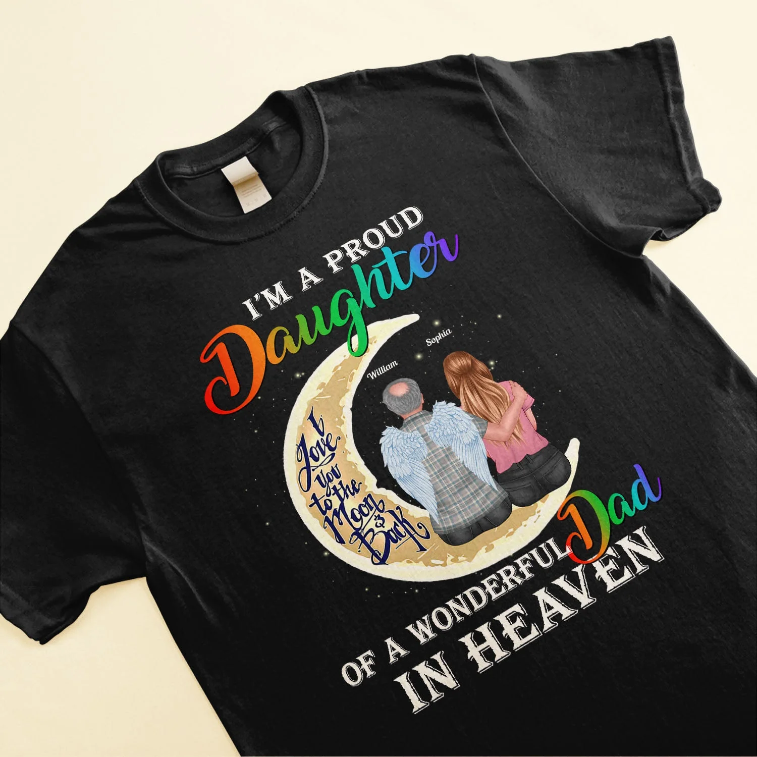 Proud Daughter Of A Wonderful Dad In Heaven - Personalized Shirt - Father's Day, Memory Gift For Dad, Father In Heaven, Loss Of Father - Image 3