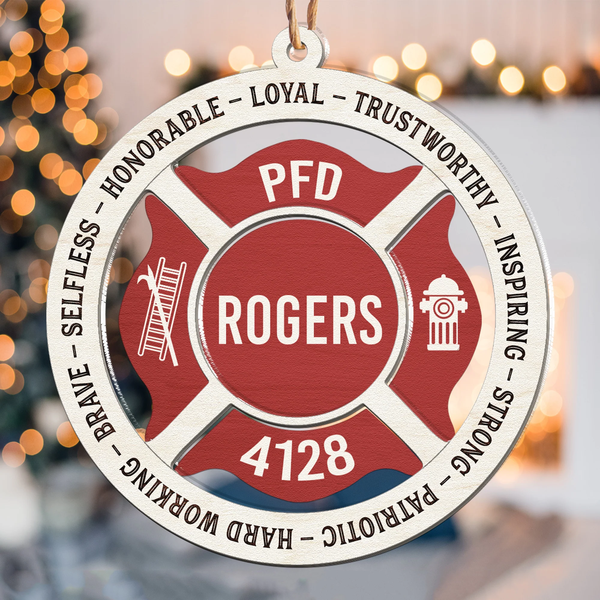 Proud Firefighter - Personalized Wood And Acrylic Ornament - Image 2