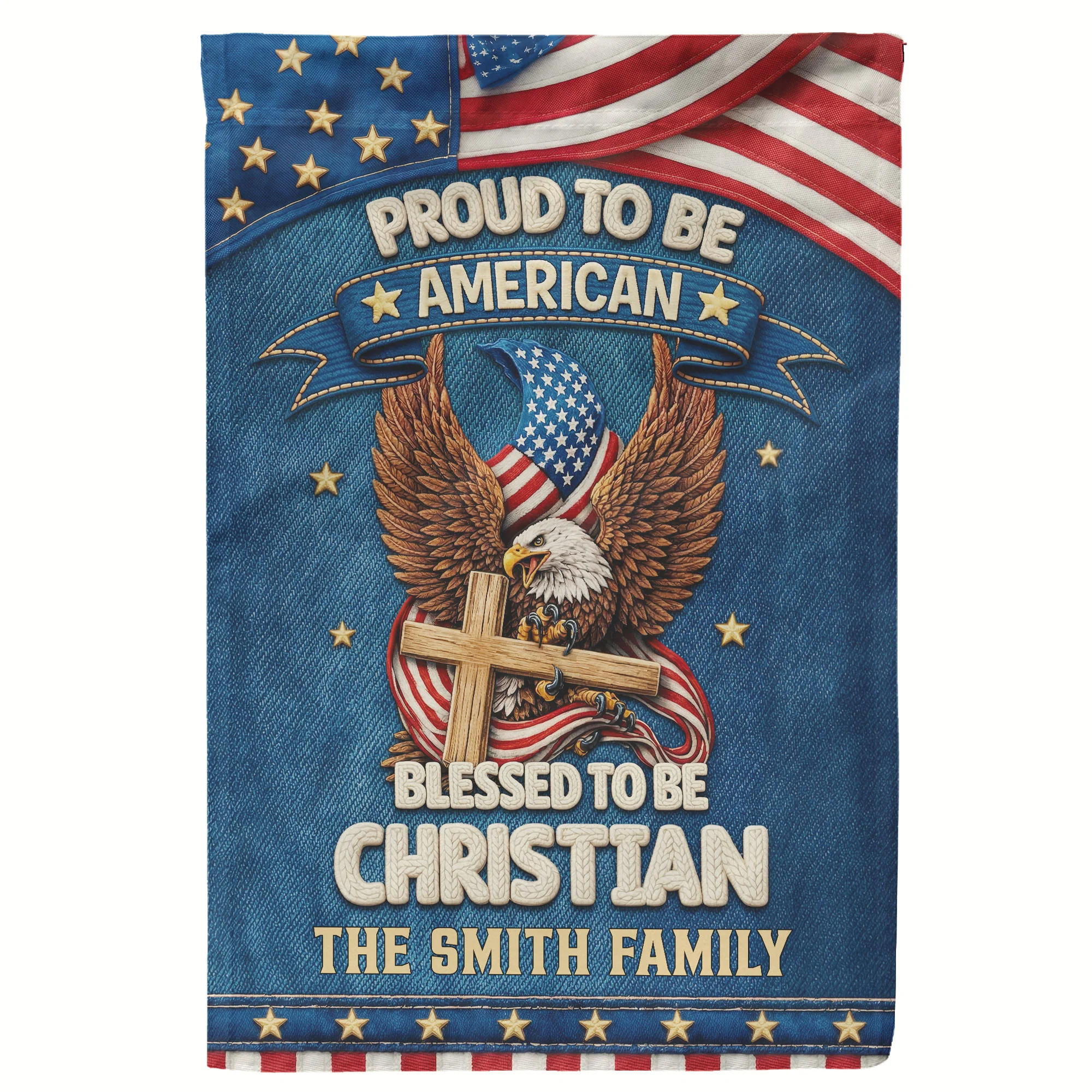 Proud To Be American Blessed To Be Christian - Personalized Flag - Image 2