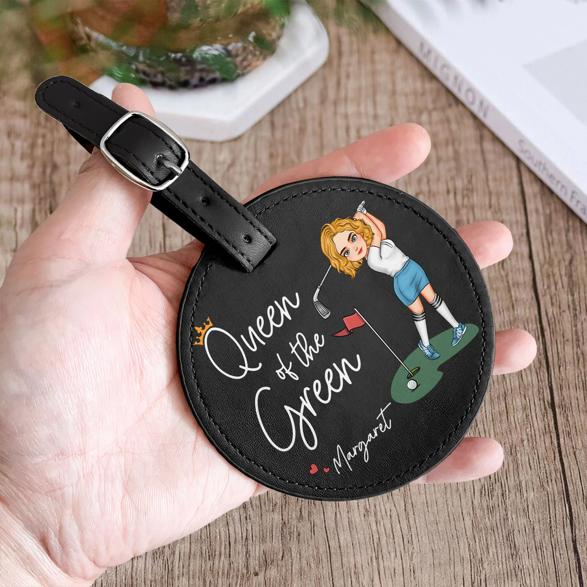 Queen Of The Green - Personalized Leather Golf Bag Tag - Image 4