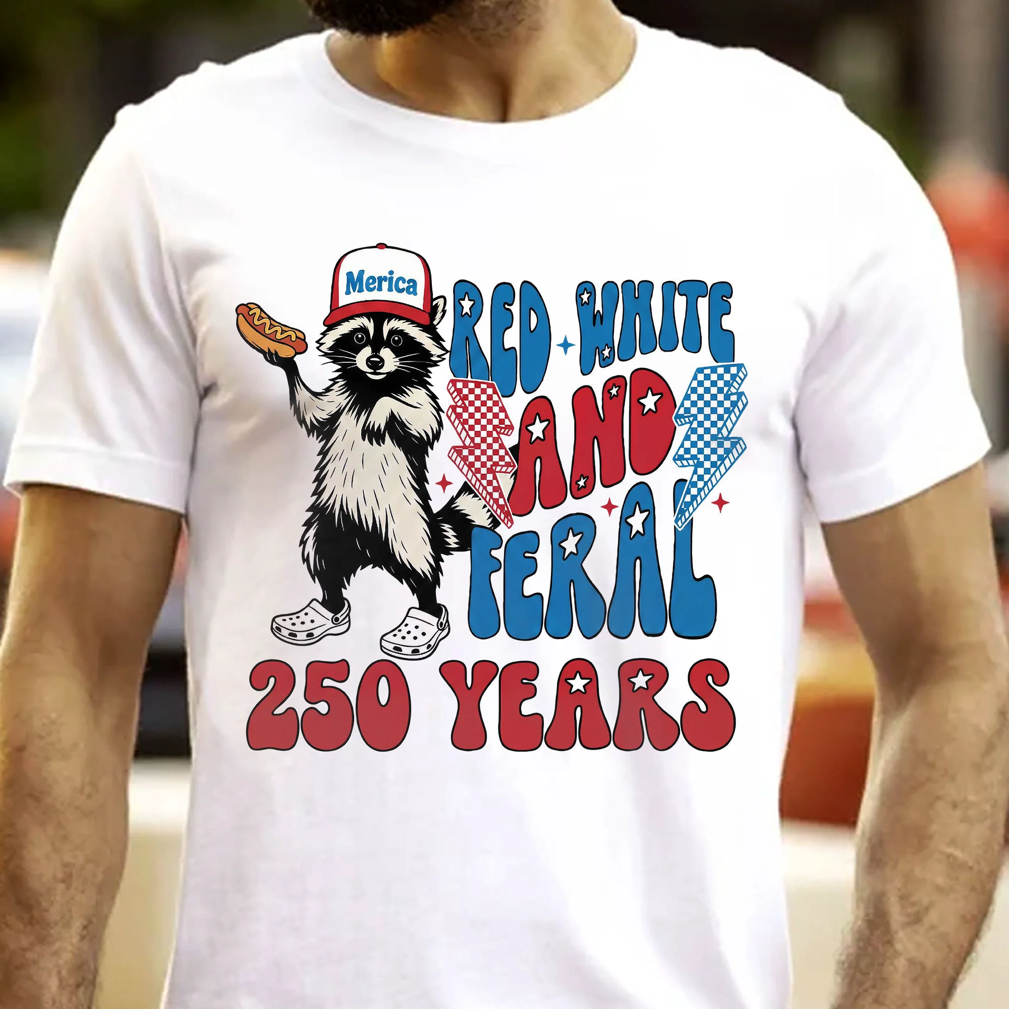 Raccoon Red White & Feral 250 Years - Shirt - Image 3
