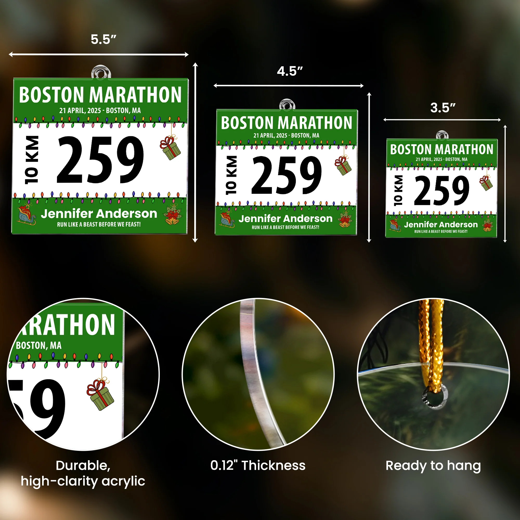 Race Bib For Runner - Personalized Acrylic Ornament - Image 4