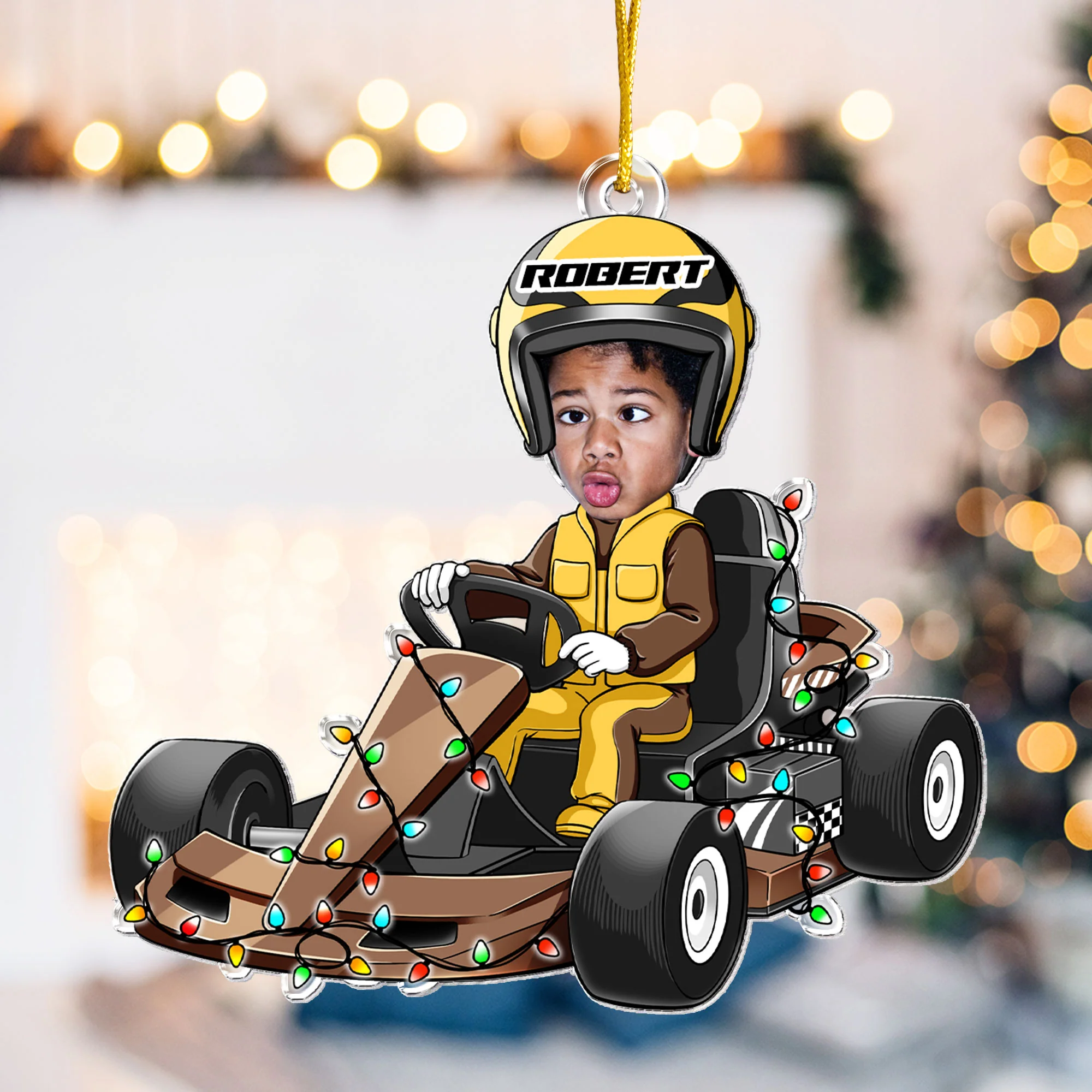 Racing Car Kid Custom Face - Personalized Acrylic Photo Ornament - Image 7