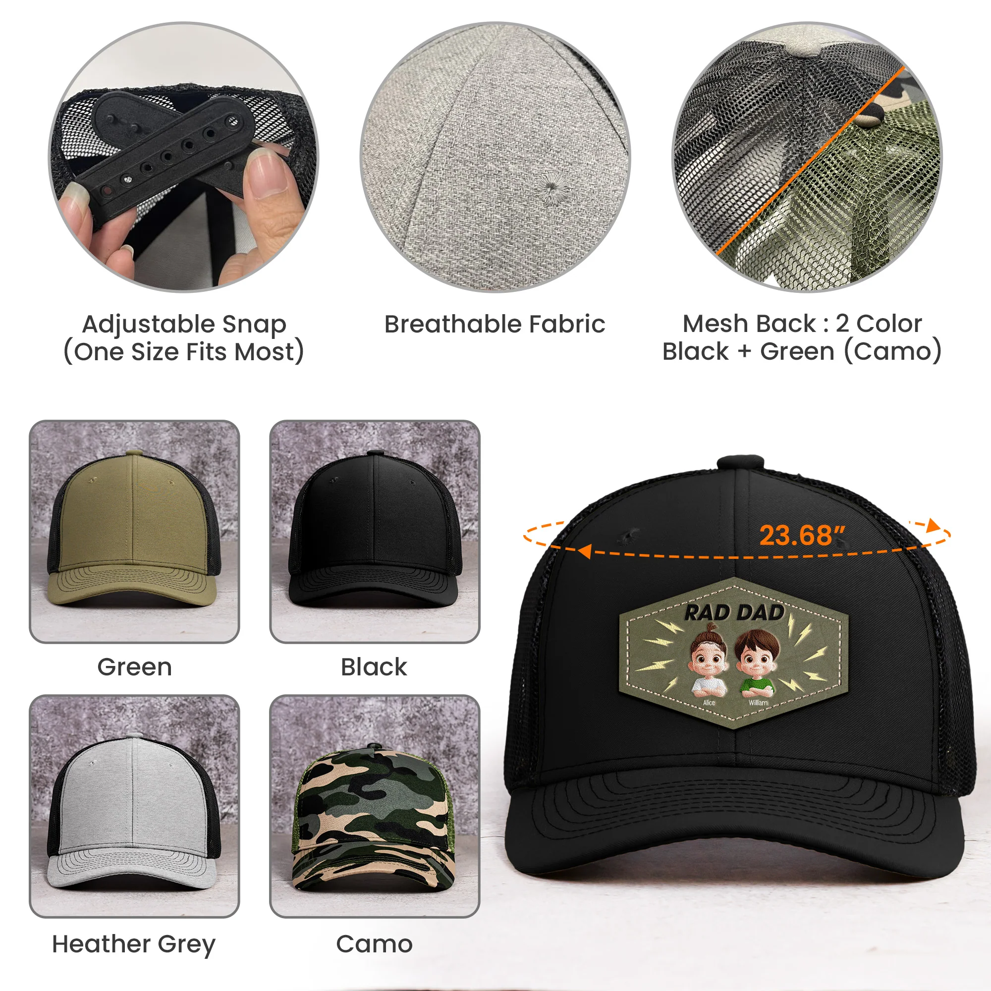 Rad Dad, Boy Dad, Girl Dad - Personalized Leather Patch Hat - Image 5