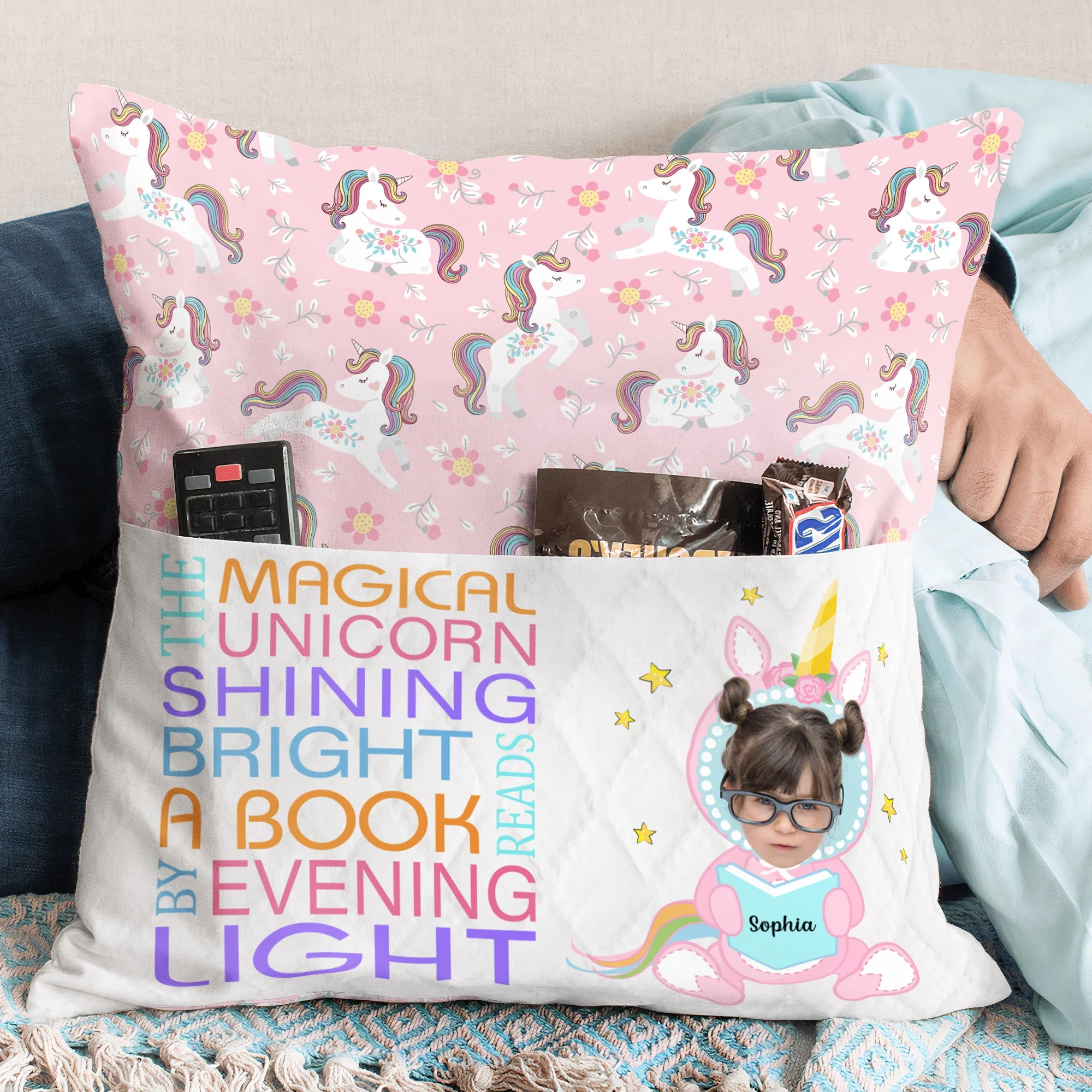 Rainbow Hair Unicorn - Personalized Photo Pocket Pillow (Insert Included) - Image 4