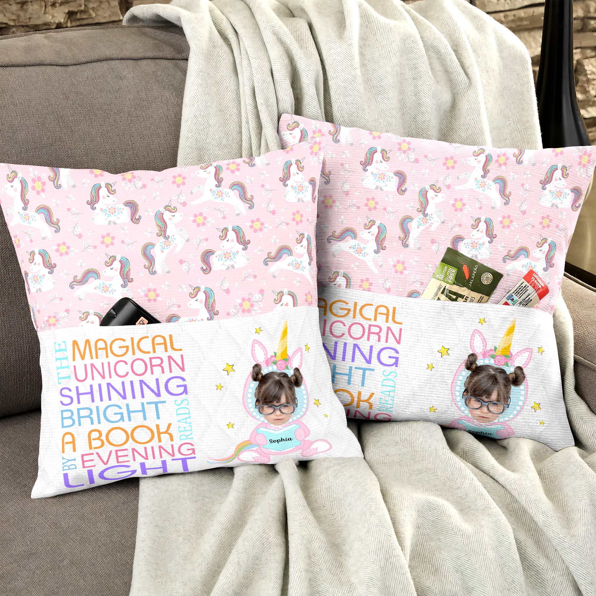 Rainbow Hair Unicorn - Personalized Photo Pocket Pillow (Insert Included) - Image 5