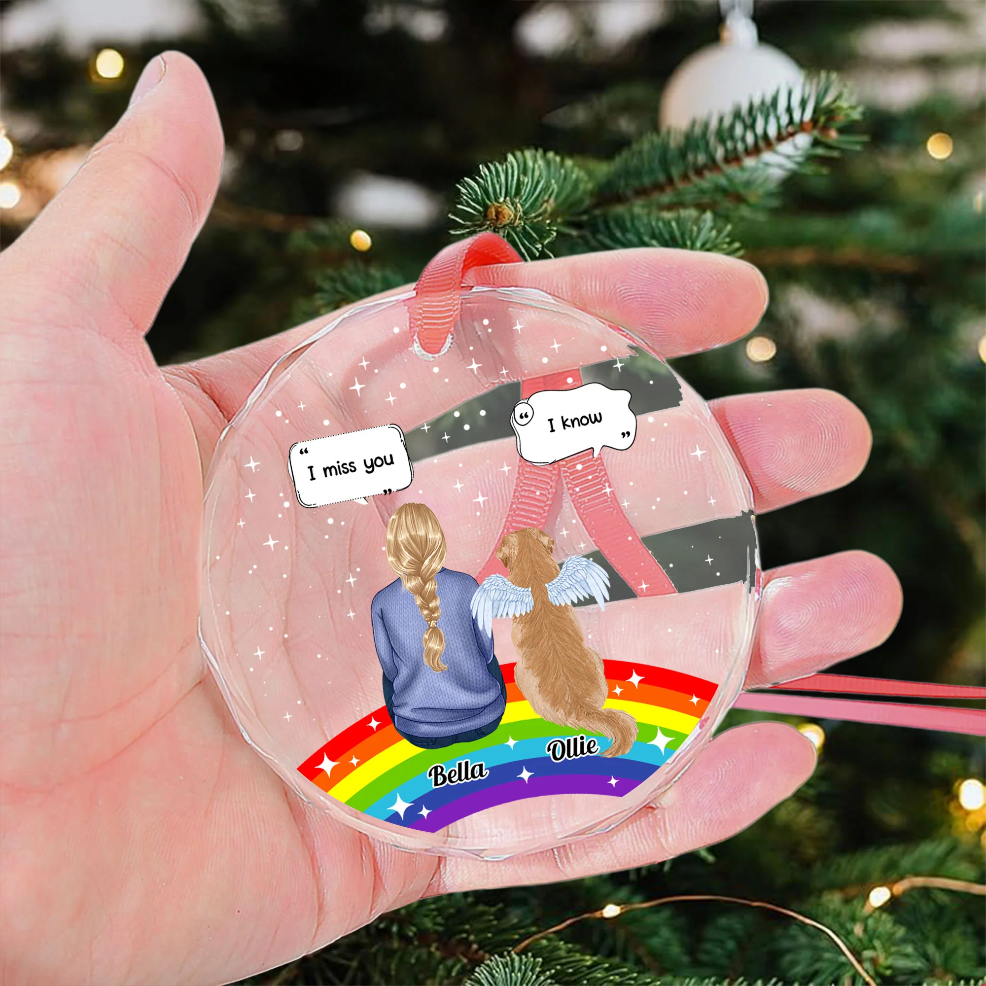 Rainbow Pet Memorial. Pet Loss - Personalized Glass Ornament - Image 3