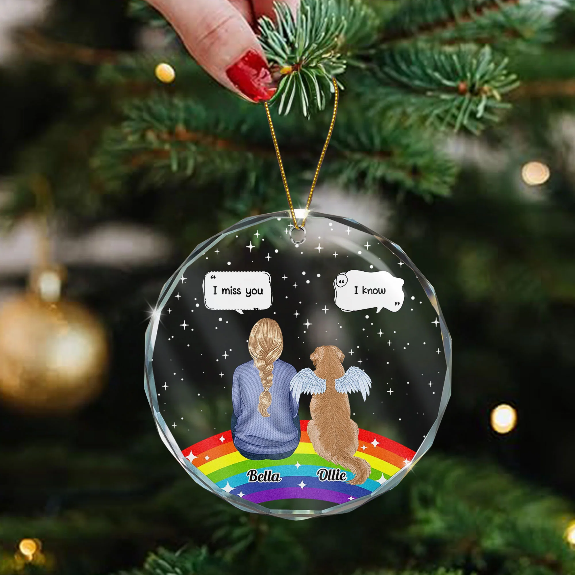 Rainbow Pet Memorial. Pet Loss - Personalized Glass Ornament - Image 4