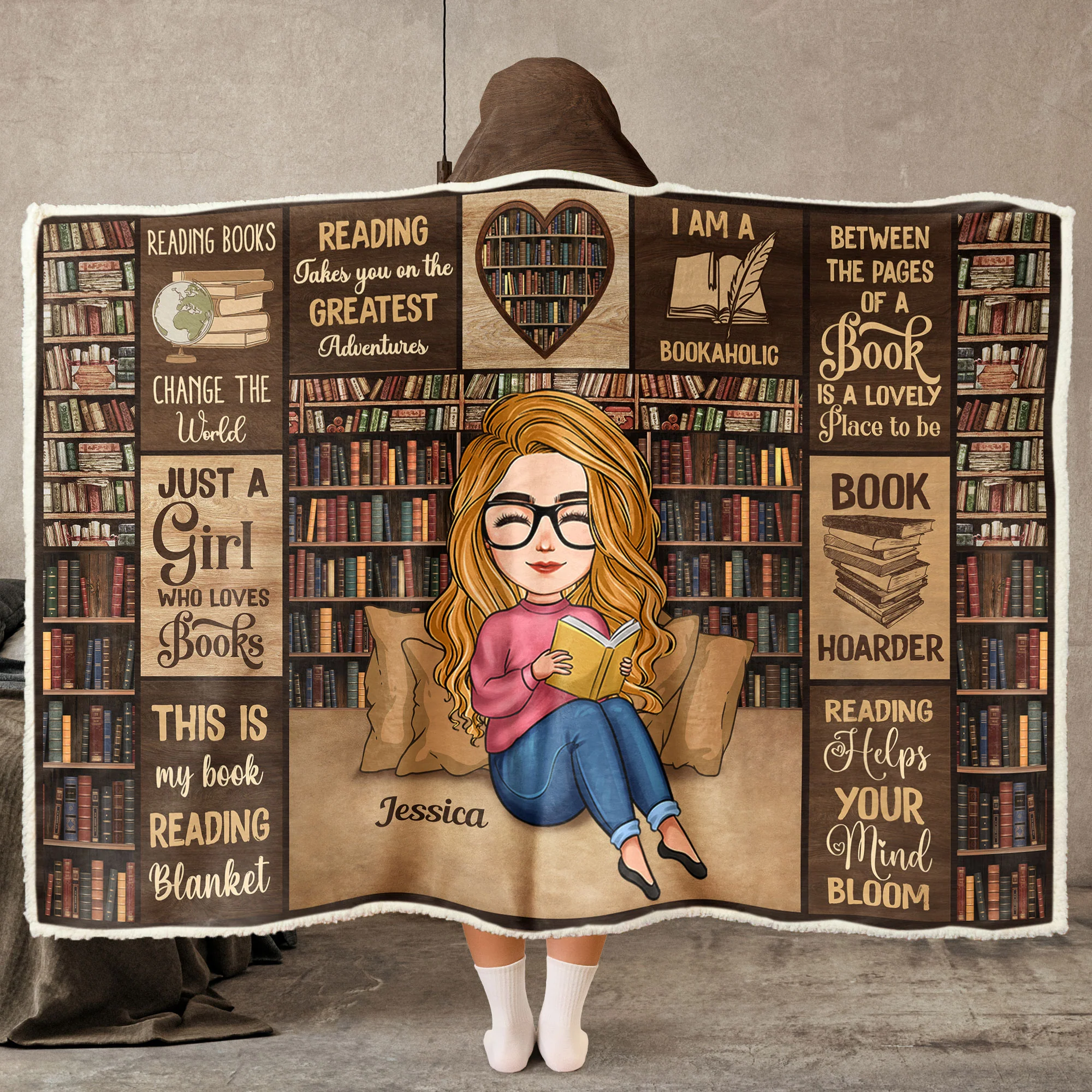 Reading Blanket Just A Girl Who Loves Books - Personalized Wearable Blanket Hoodie - Gift For Daughter - Image 2
