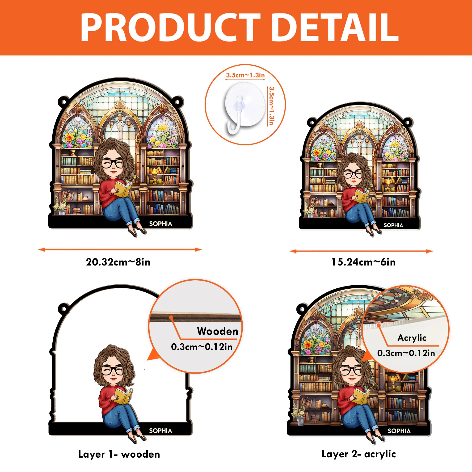 Reading Book New Version - Personalized Window Hanging Suncatcher Ornament - Image 5