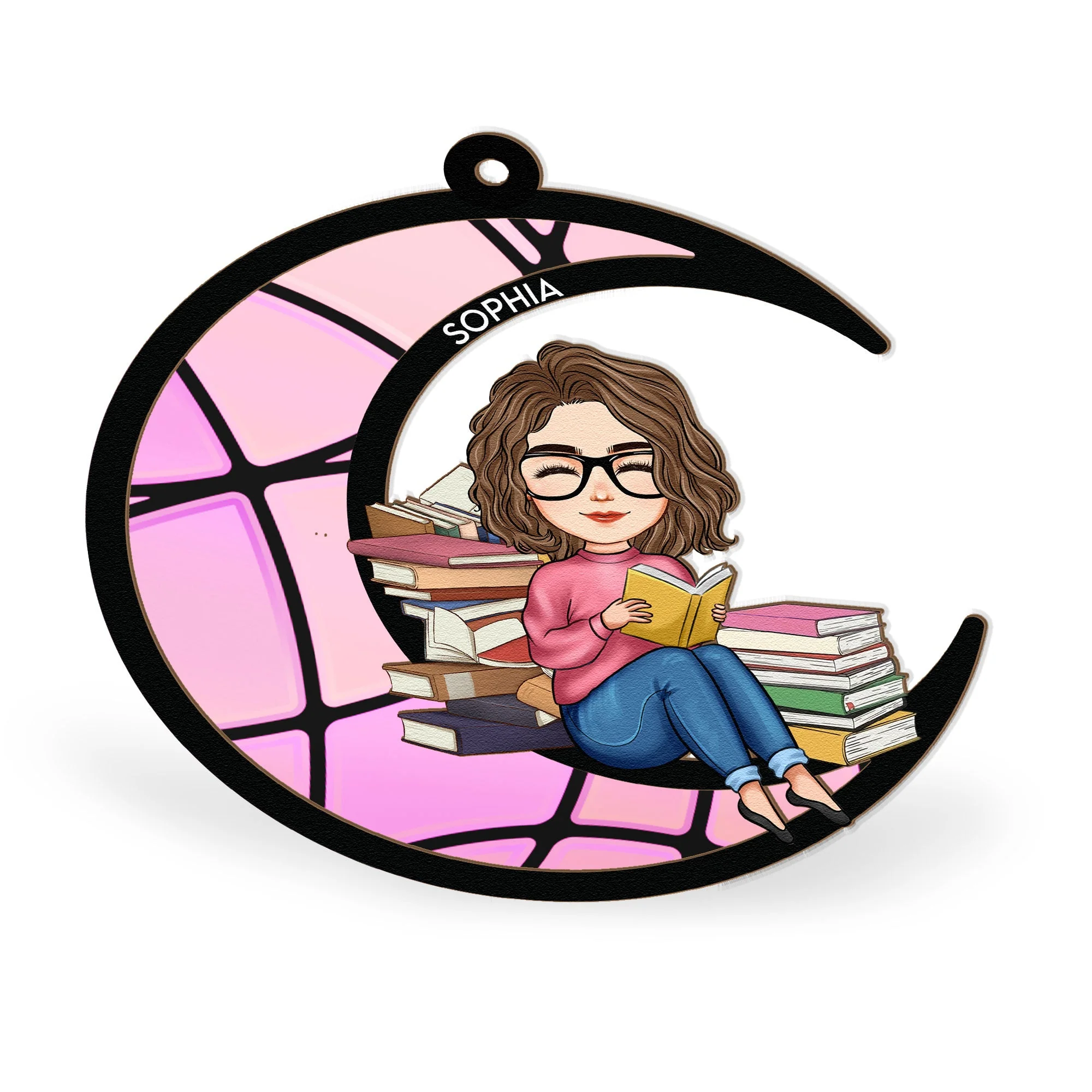 Reading On The Moon - Personalized Window Hanging Suncatcher Ornament - Image 4