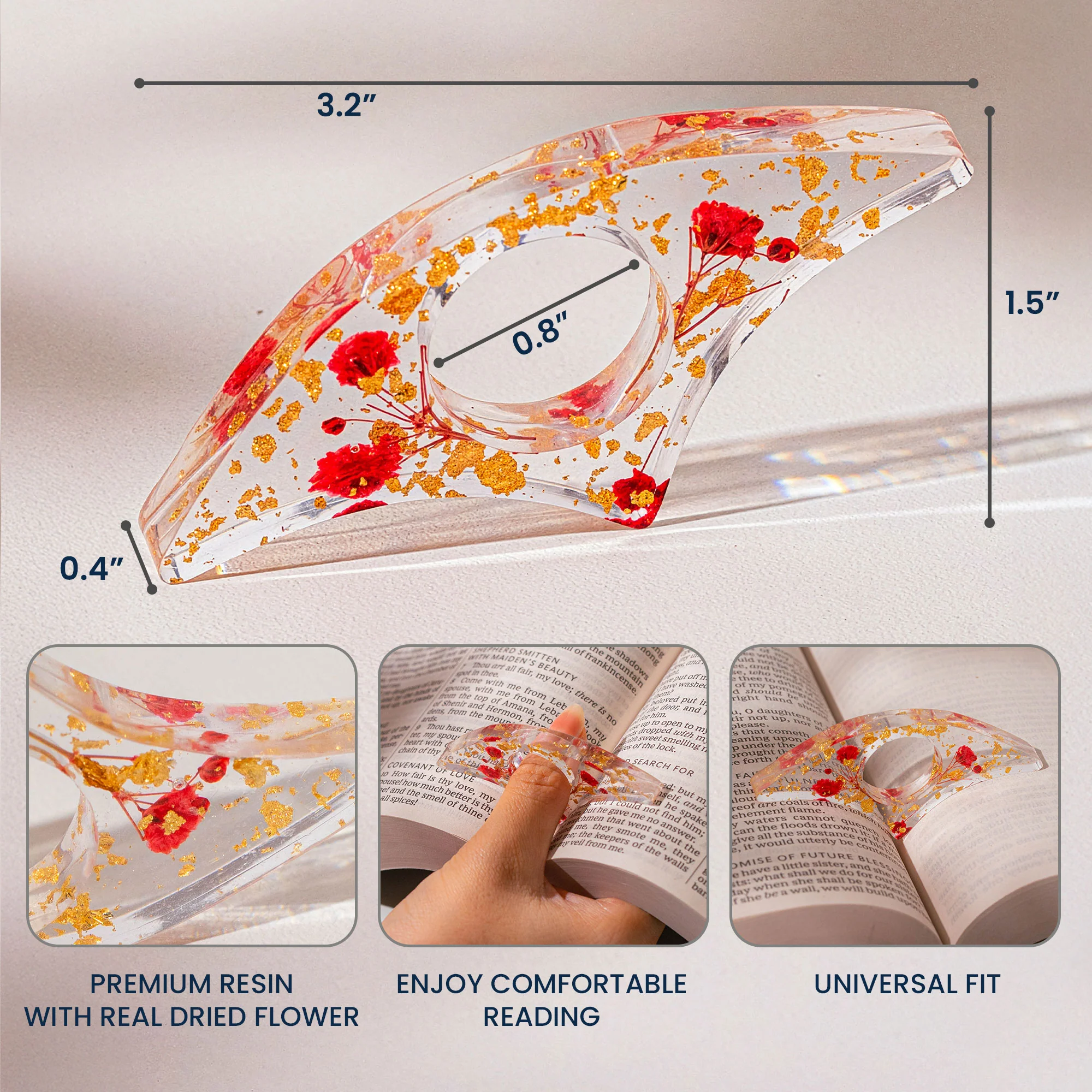 Real Flower, Floral Flower, Book Lover - Personalized Resin Book Page Holder - Image 7