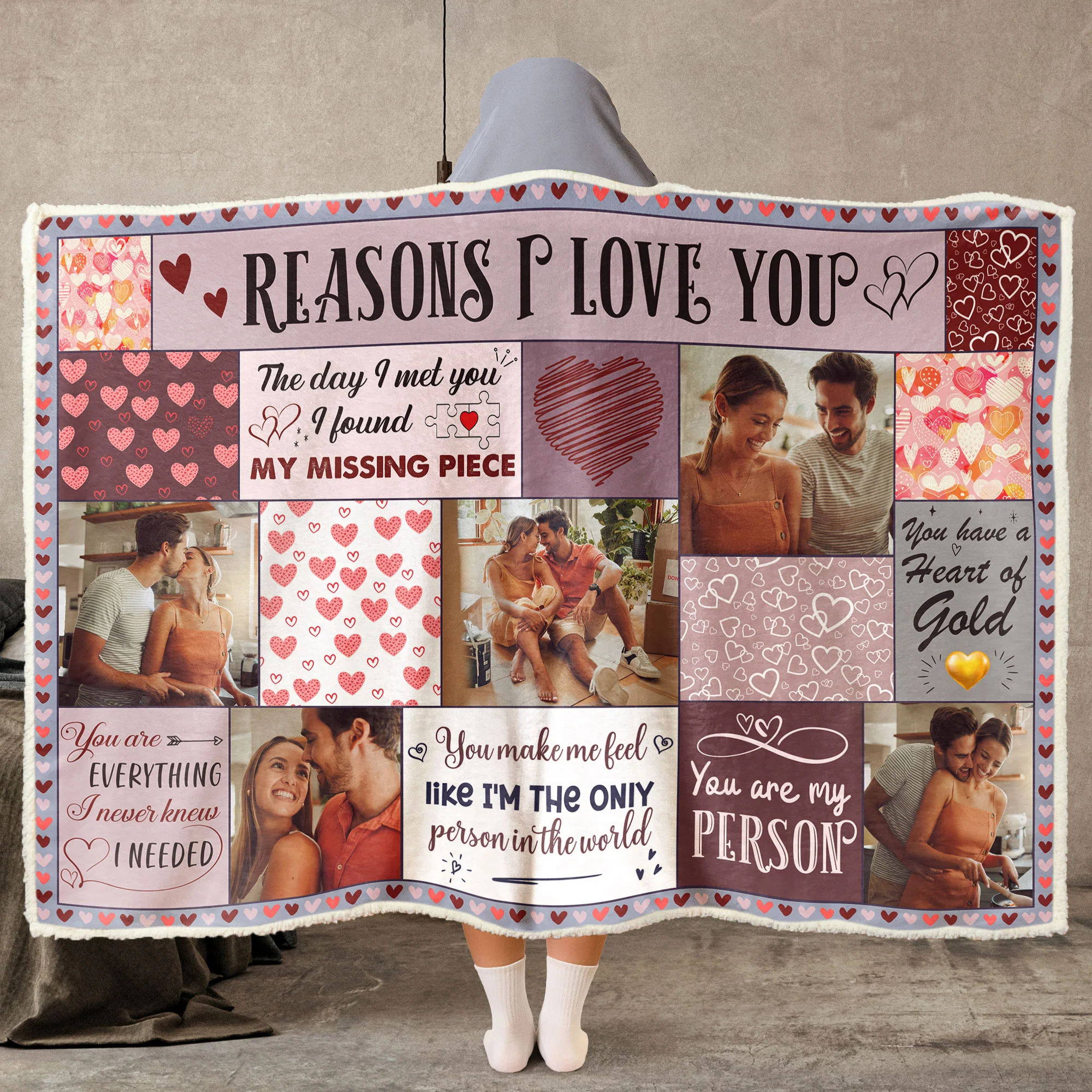 Reasons I Love You - Personalized Photo Wearable Blanket Hoodie - Image 2
