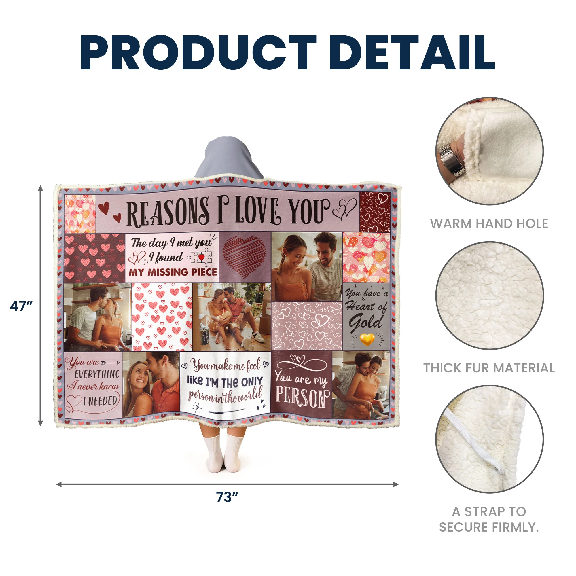 Reasons I Love You - Personalized Photo Wearable Blanket Hoodie - Image 6