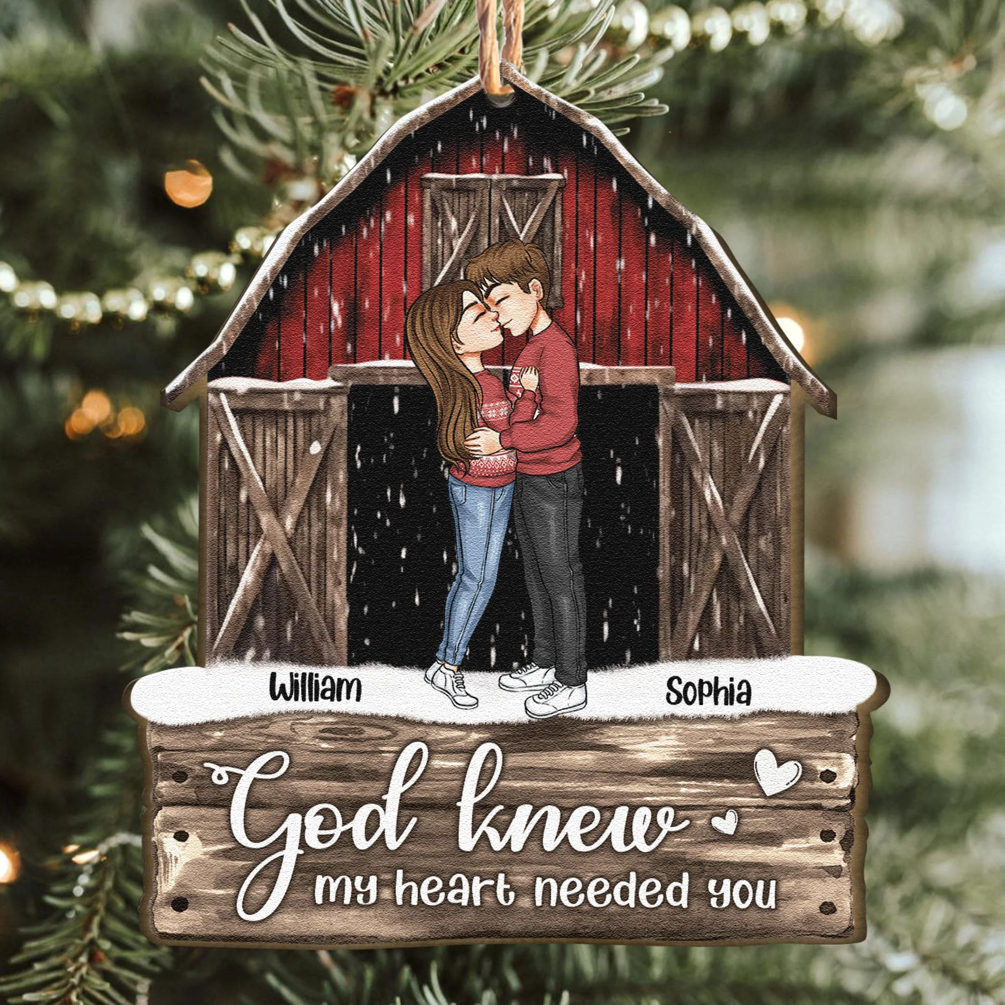 Red Barn Christmas Couples Anniversary - Personalized Couple Ornament - Vintage Ornament